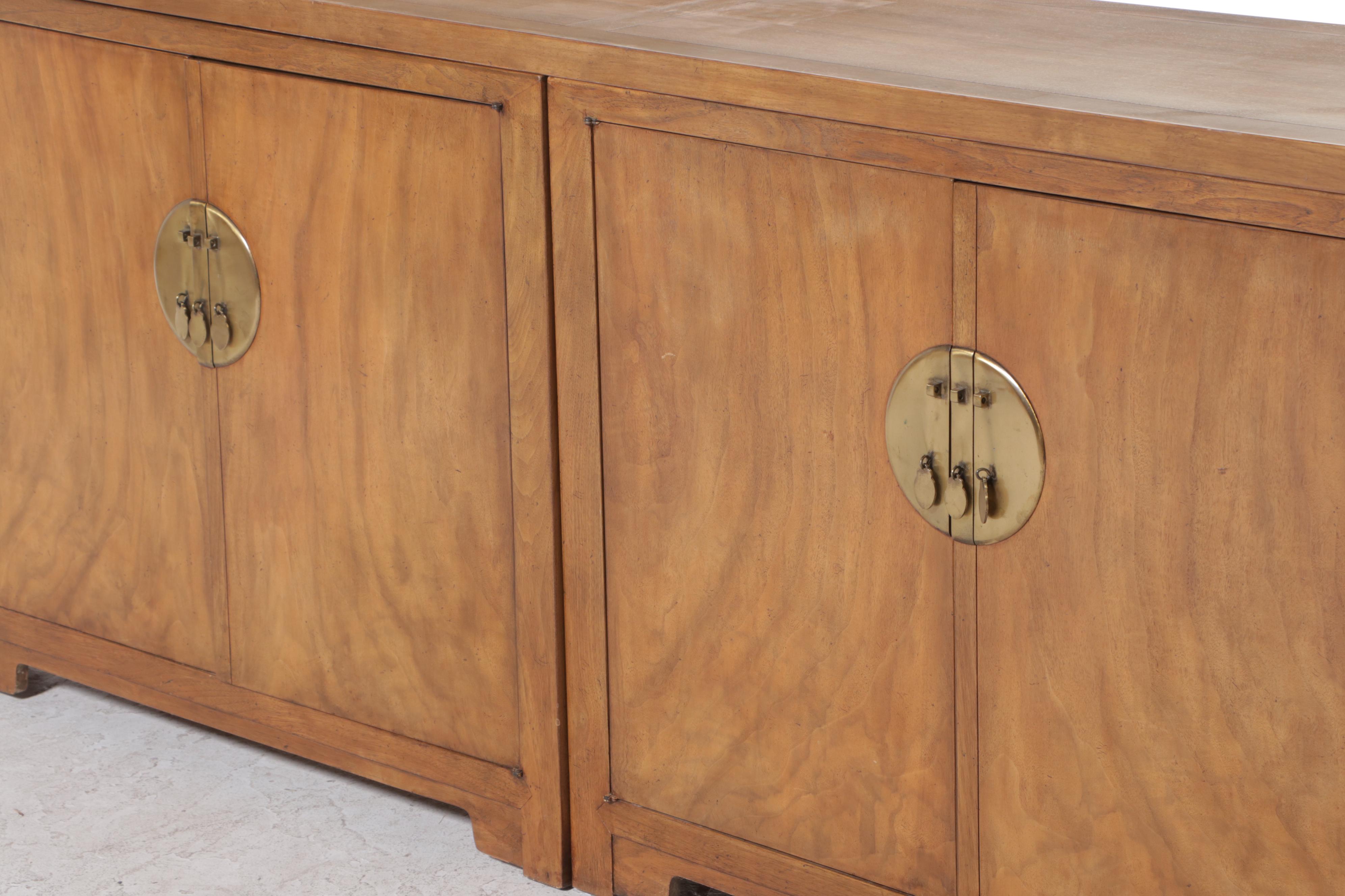 Baker Furniture Chinese Style Oak and Ash Double Cabinet Credenza