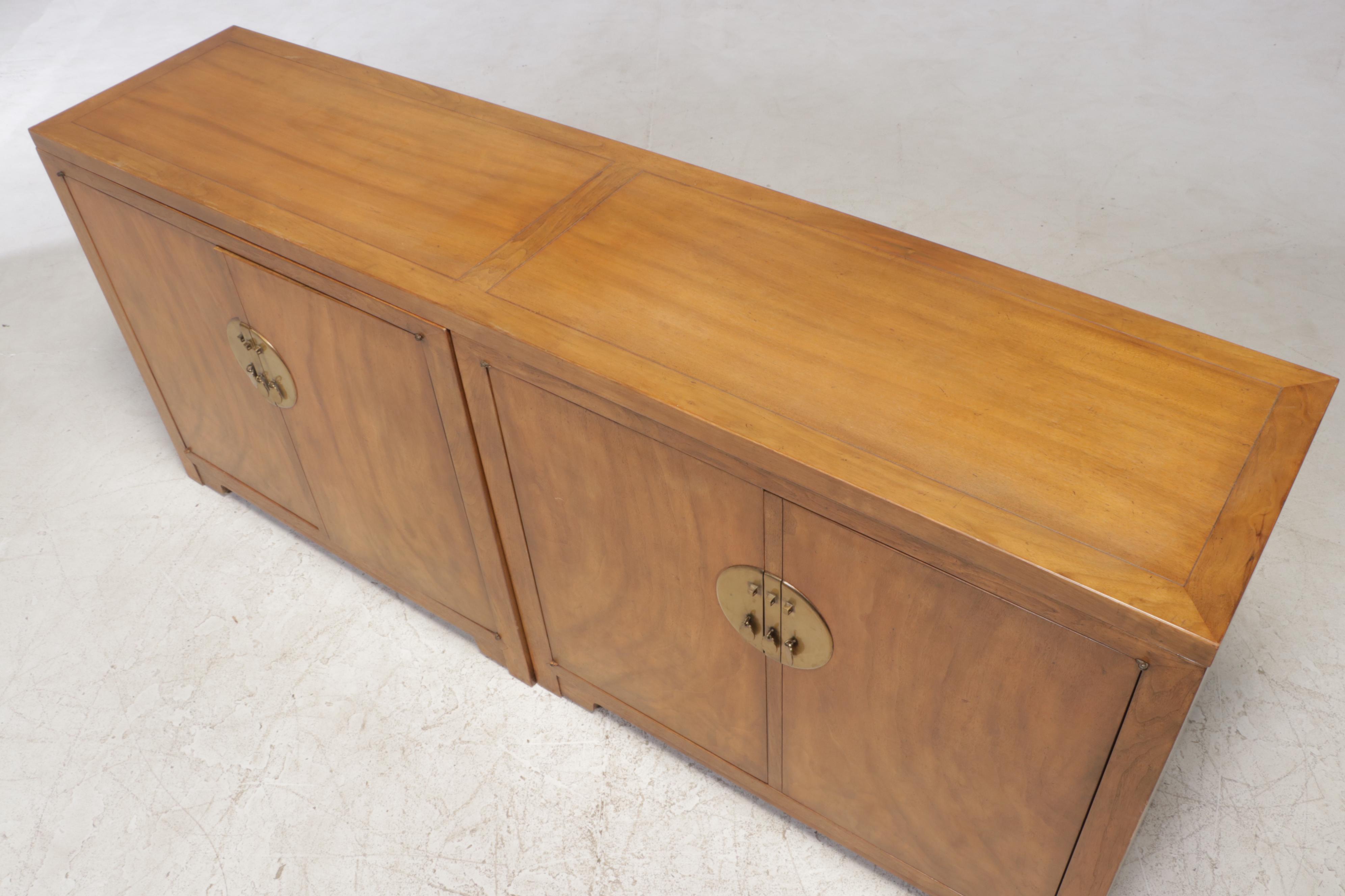 Baker Furniture Chinese Style Oak and Ash Double Cabinet Credenza