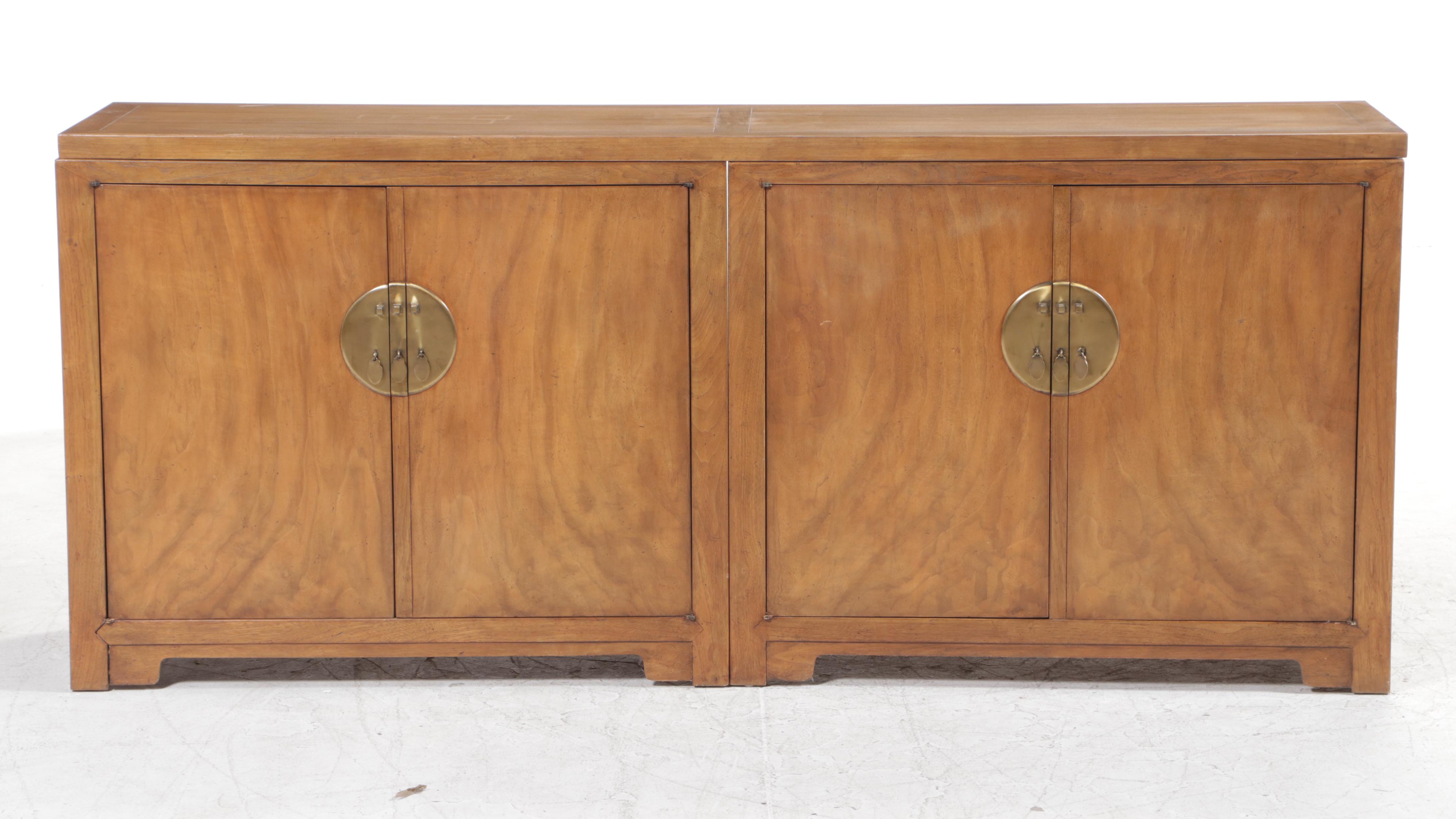 Baker Furniture Chinese Style Oak and Ash Double Cabinet Credenza