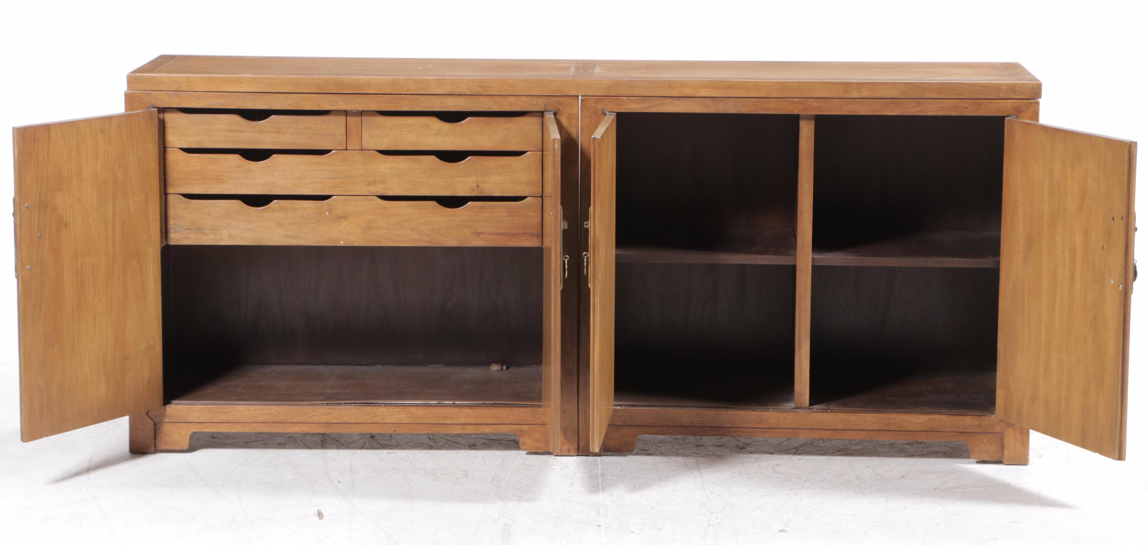 Baker Furniture Chinese Style Oak and Ash Double Cabinet Credenza
