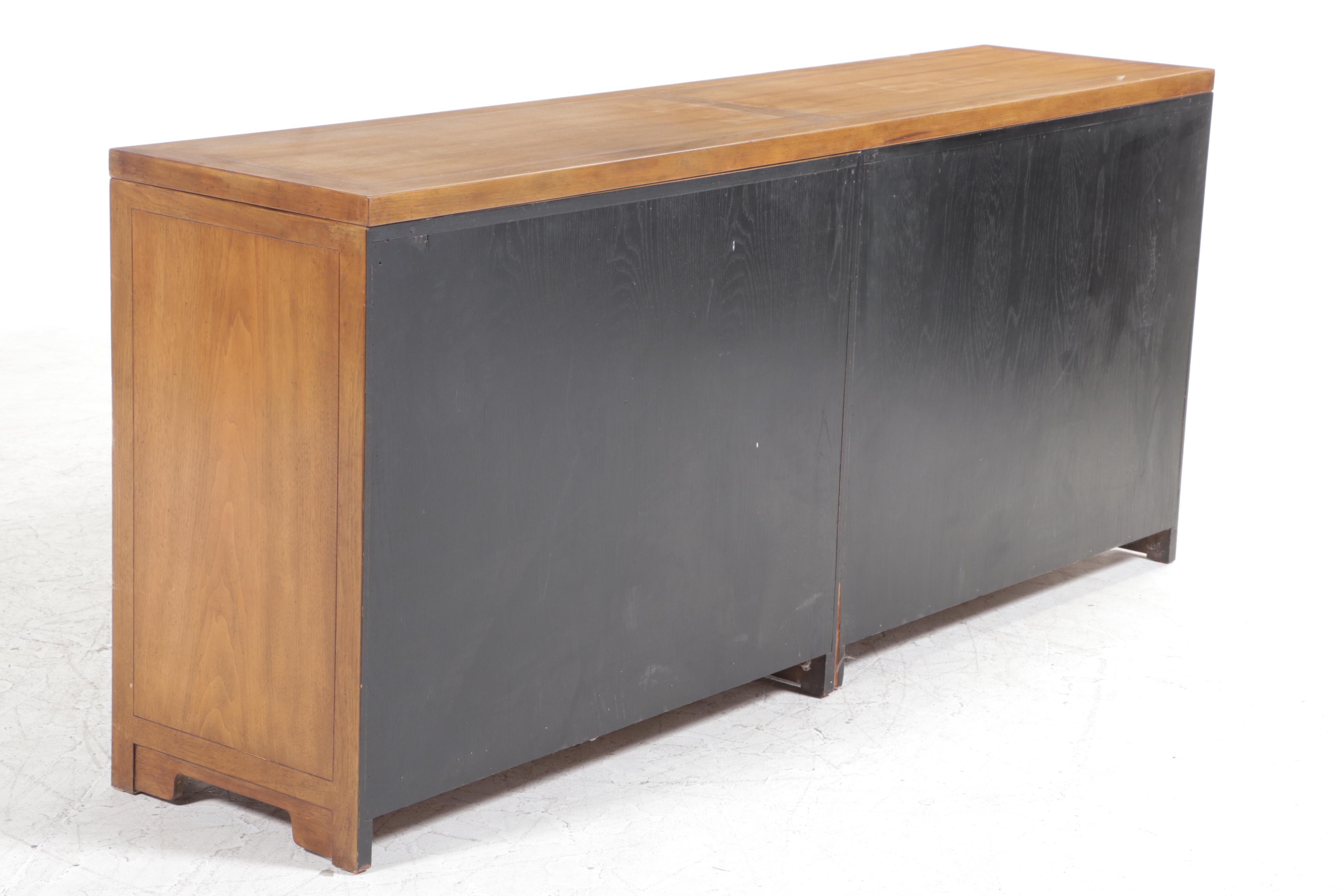 Baker Furniture Chinese Style Oak and Ash Double Cabinet Credenza