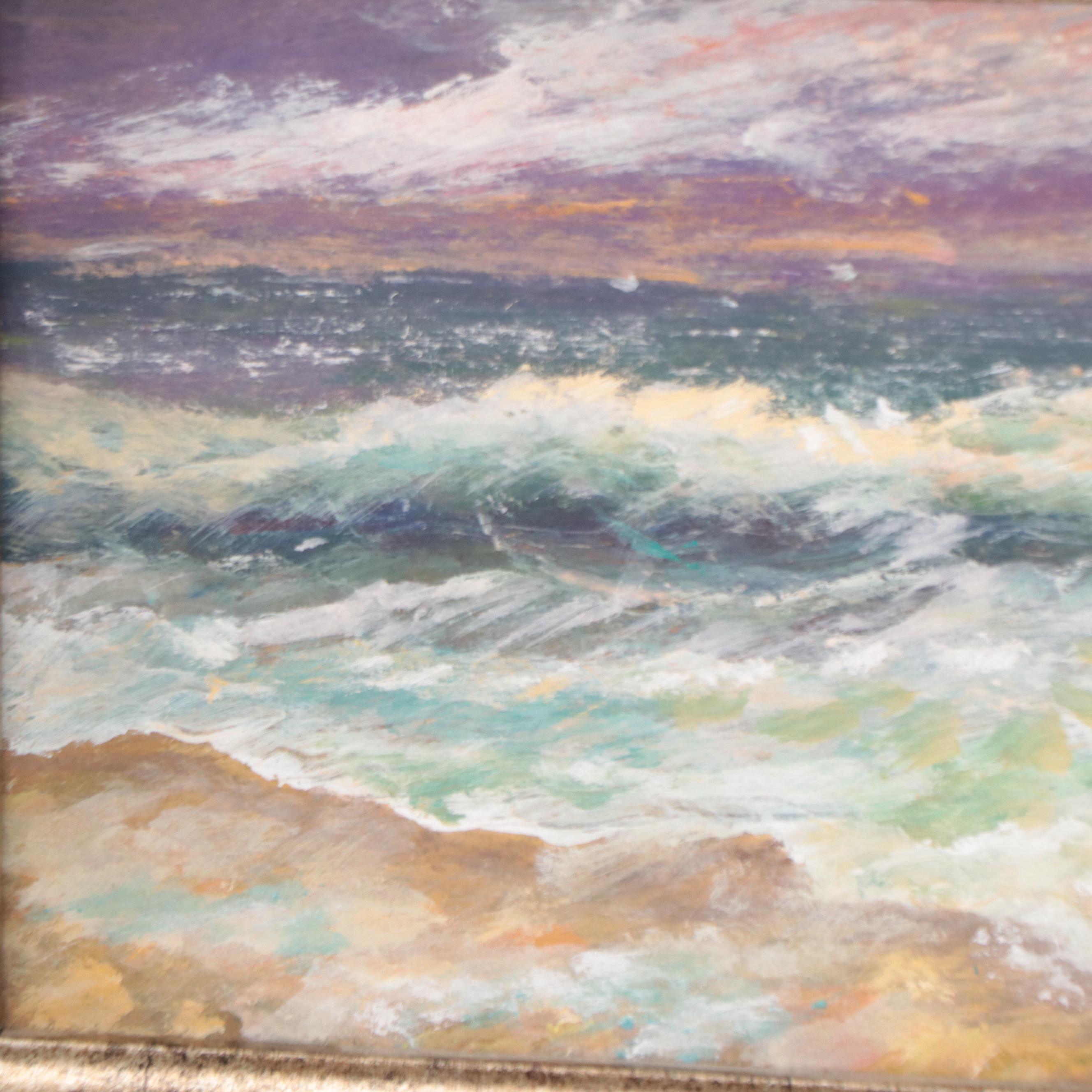 Robert Riddle-Baker Acrylic Painting of Seascape "Wild Wave at Sunset," 2023