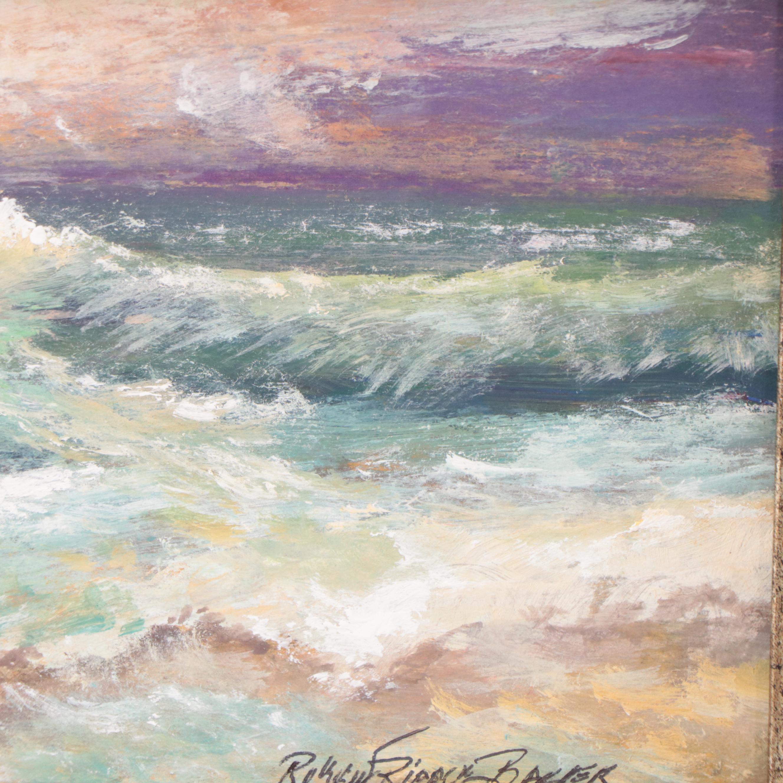 Robert Riddle-Baker Acrylic Painting of Seascape "Wild Wave at Sunset," 2023
