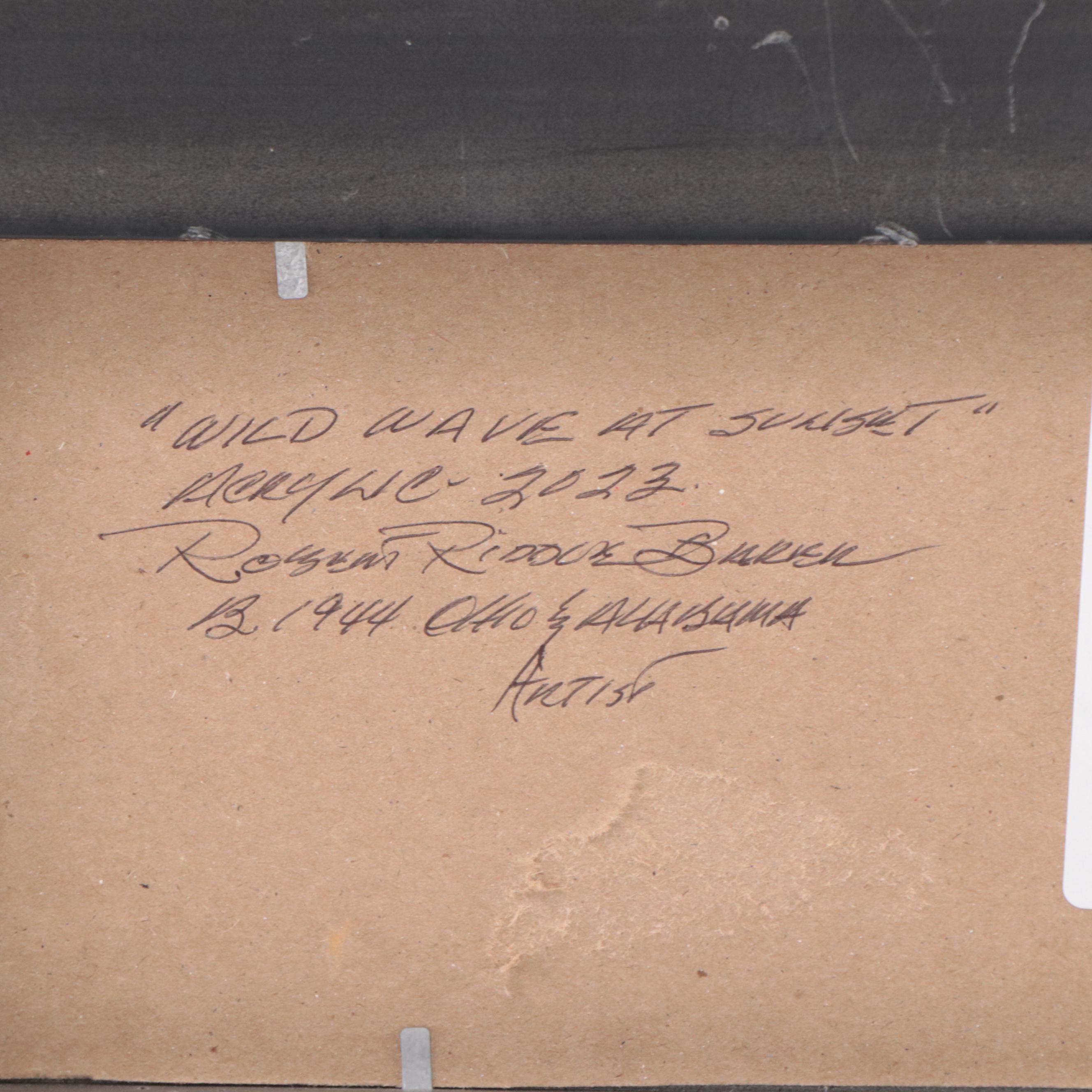 Robert Riddle-Baker Acrylic Painting of Seascape "Wild Wave at Sunset," 2023