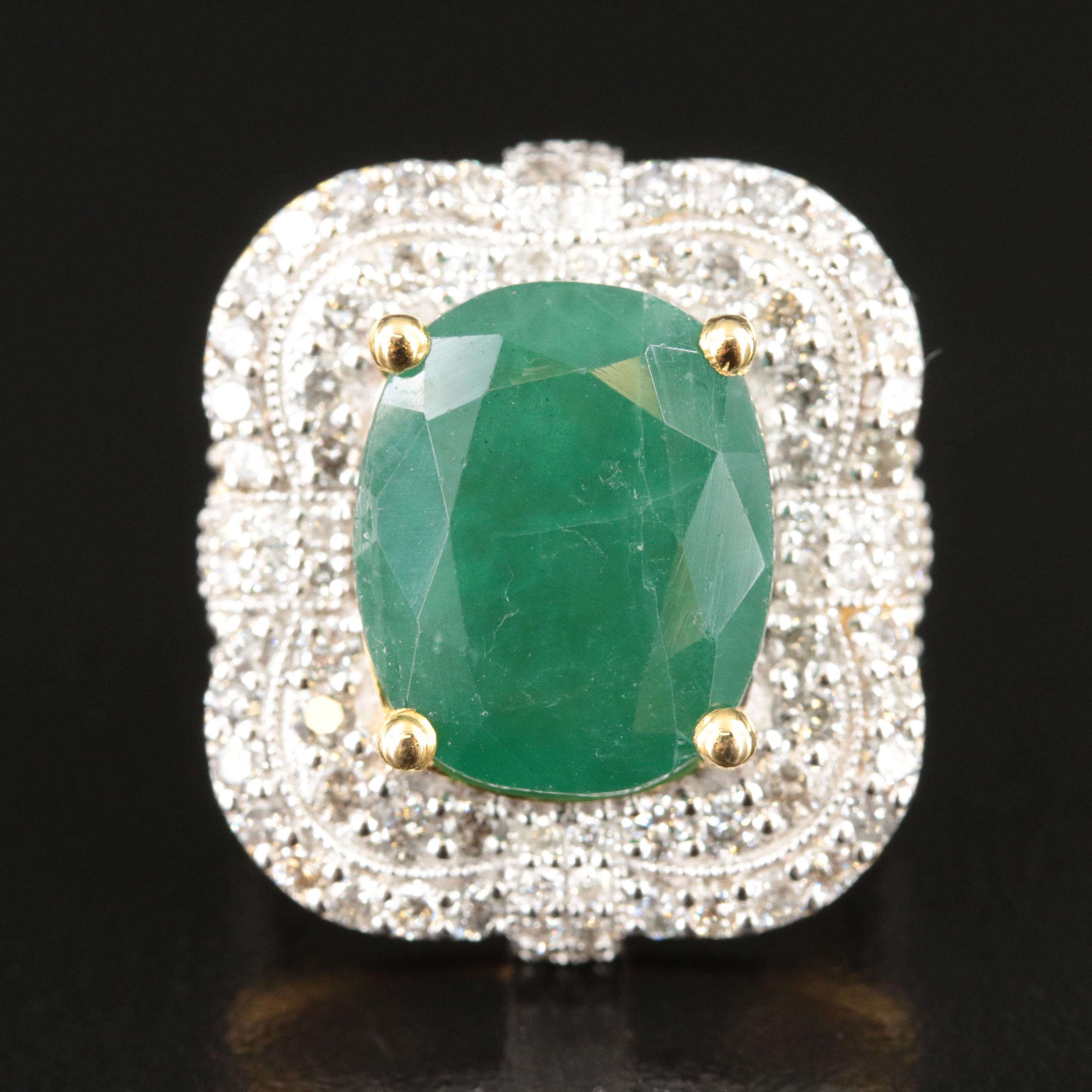 14K 11.00 CT Emerald and 2.01 CTW Diamond Ring