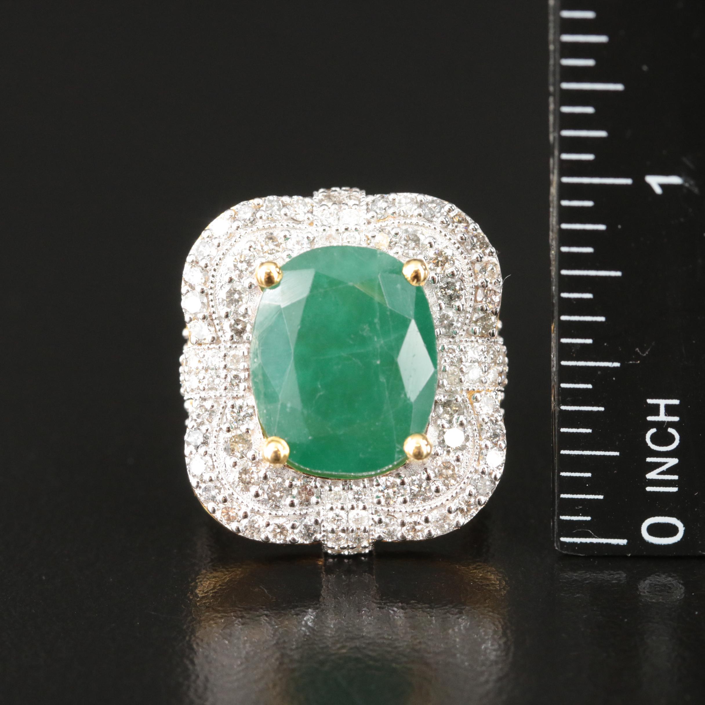 14K 11.00 CT Emerald and 2.01 CTW Diamond Ring