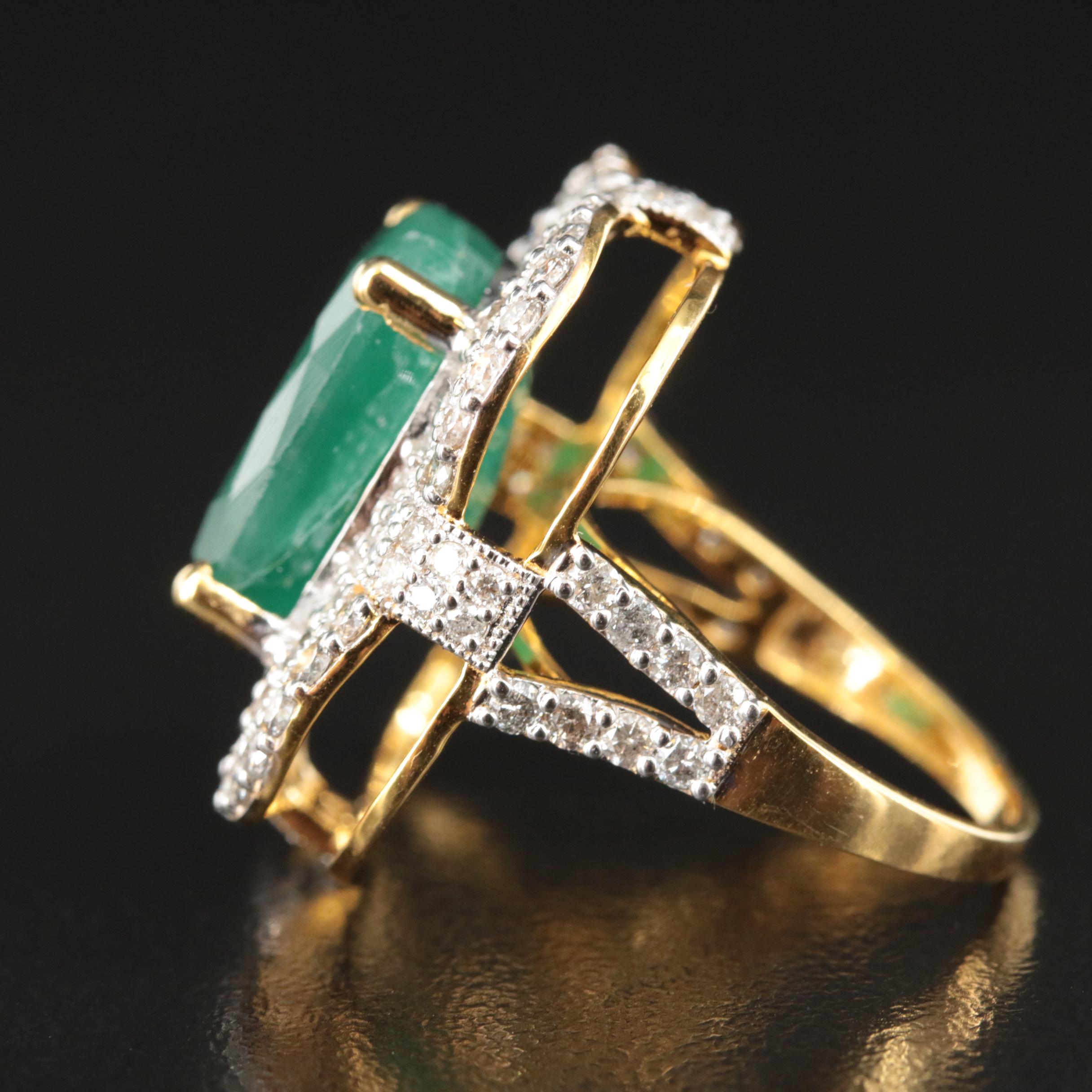 14K 11.00 CT Emerald and 2.01 CTW Diamond Ring