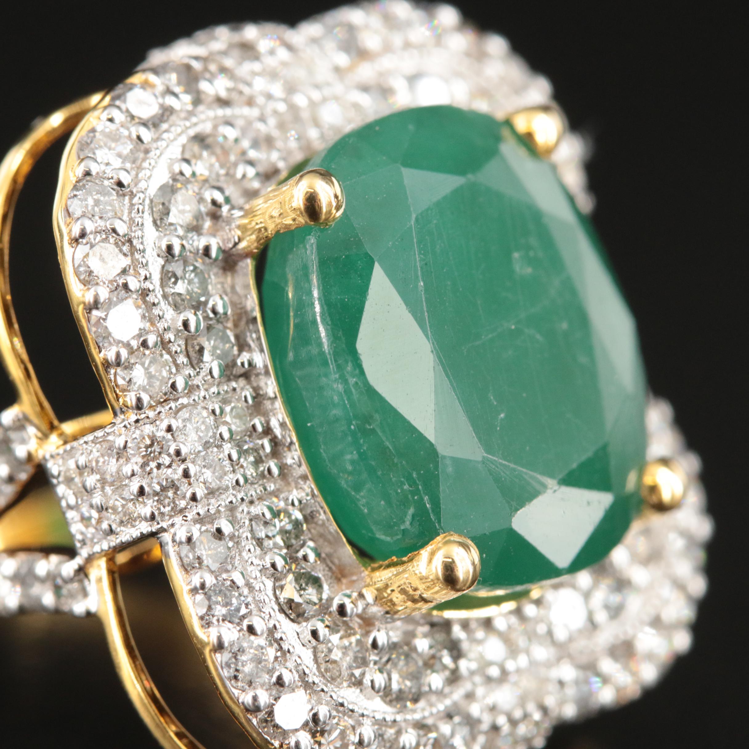 14K 11.00 CT Emerald and 2.01 CTW Diamond Ring