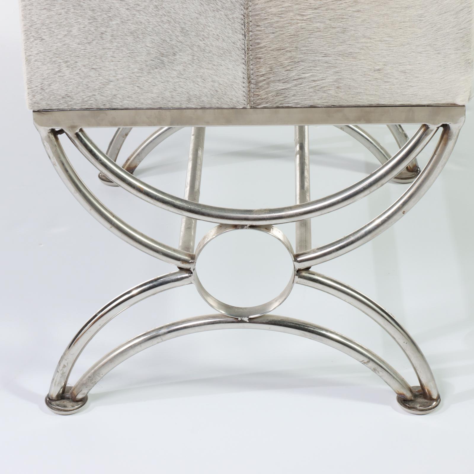 Modernist Style Chrome and Cowhide Stool