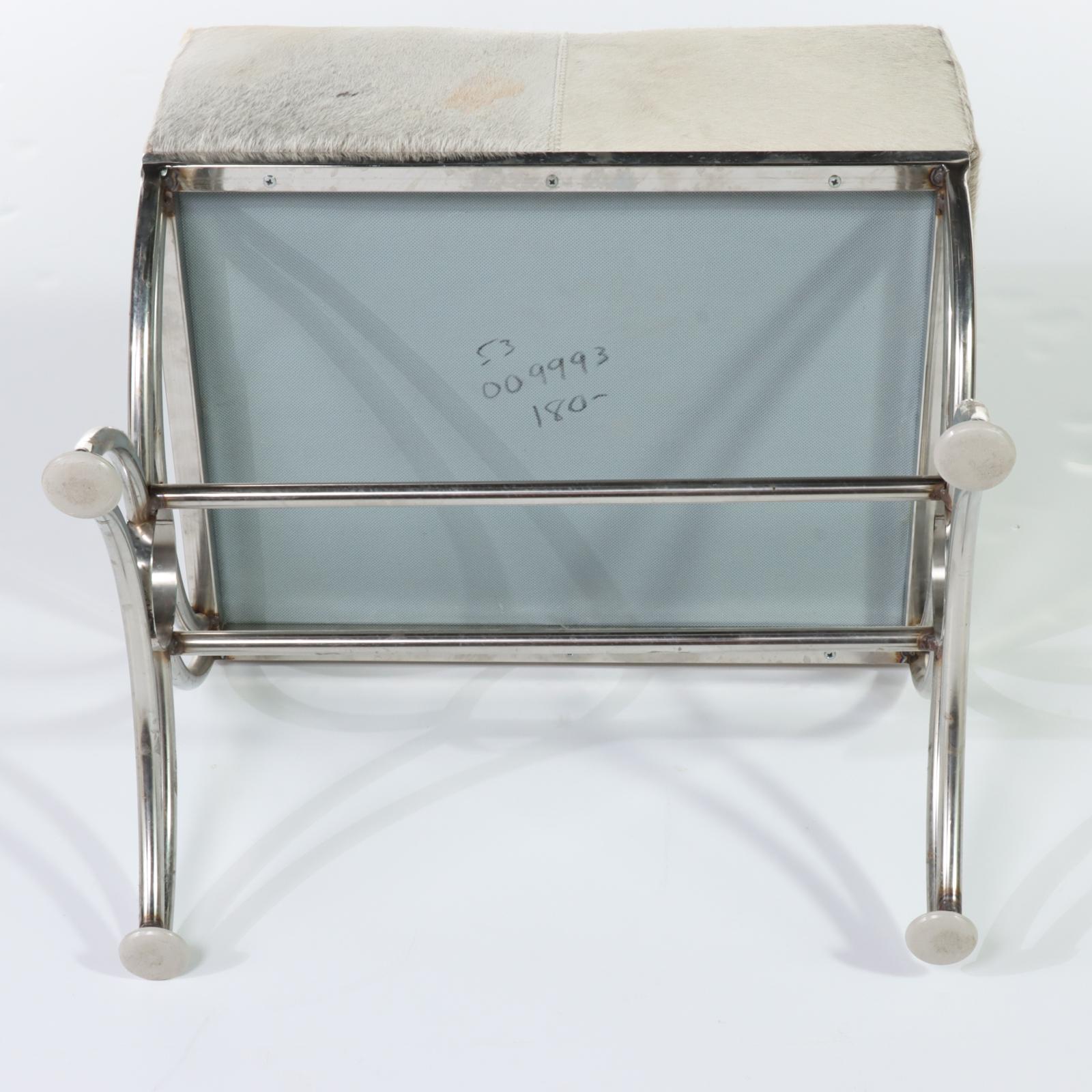 Modernist Style Chrome and Cowhide Stool