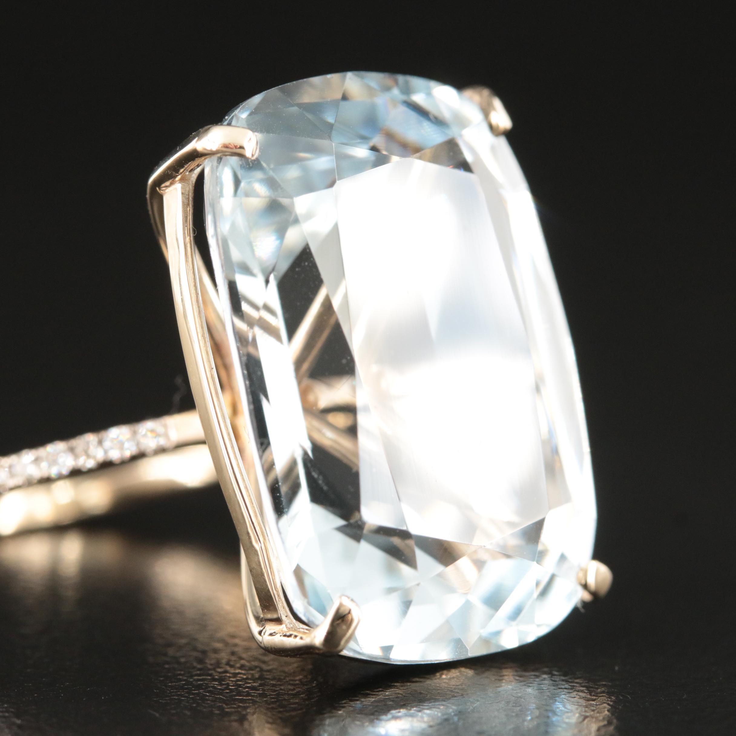 14K 33.02 CT Aquamarine and Diamond Ring