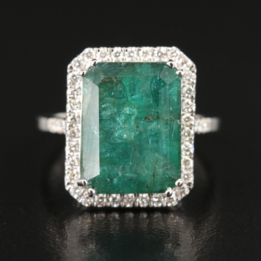 18K 7.94 CT Emerald and Diamond Halo Ring