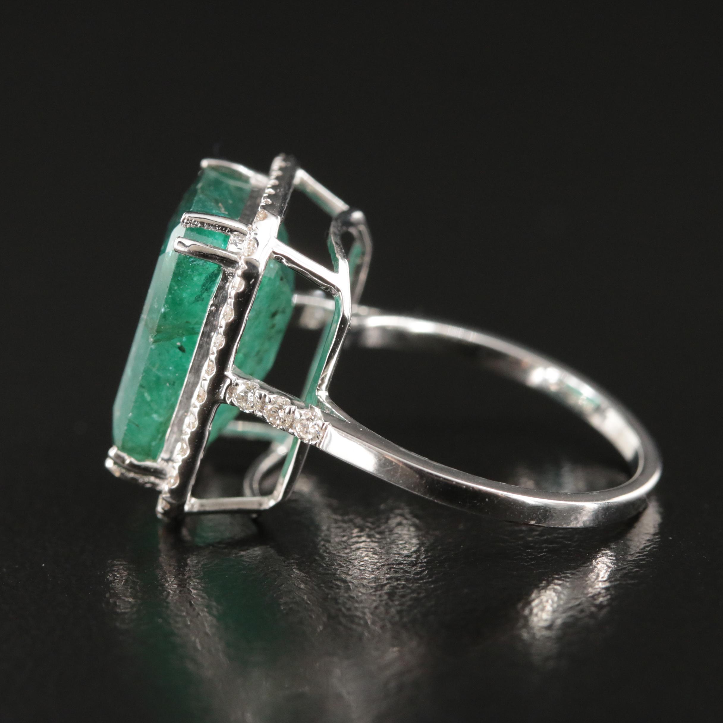 18K 7.94 CT Emerald and Diamond Halo Ring