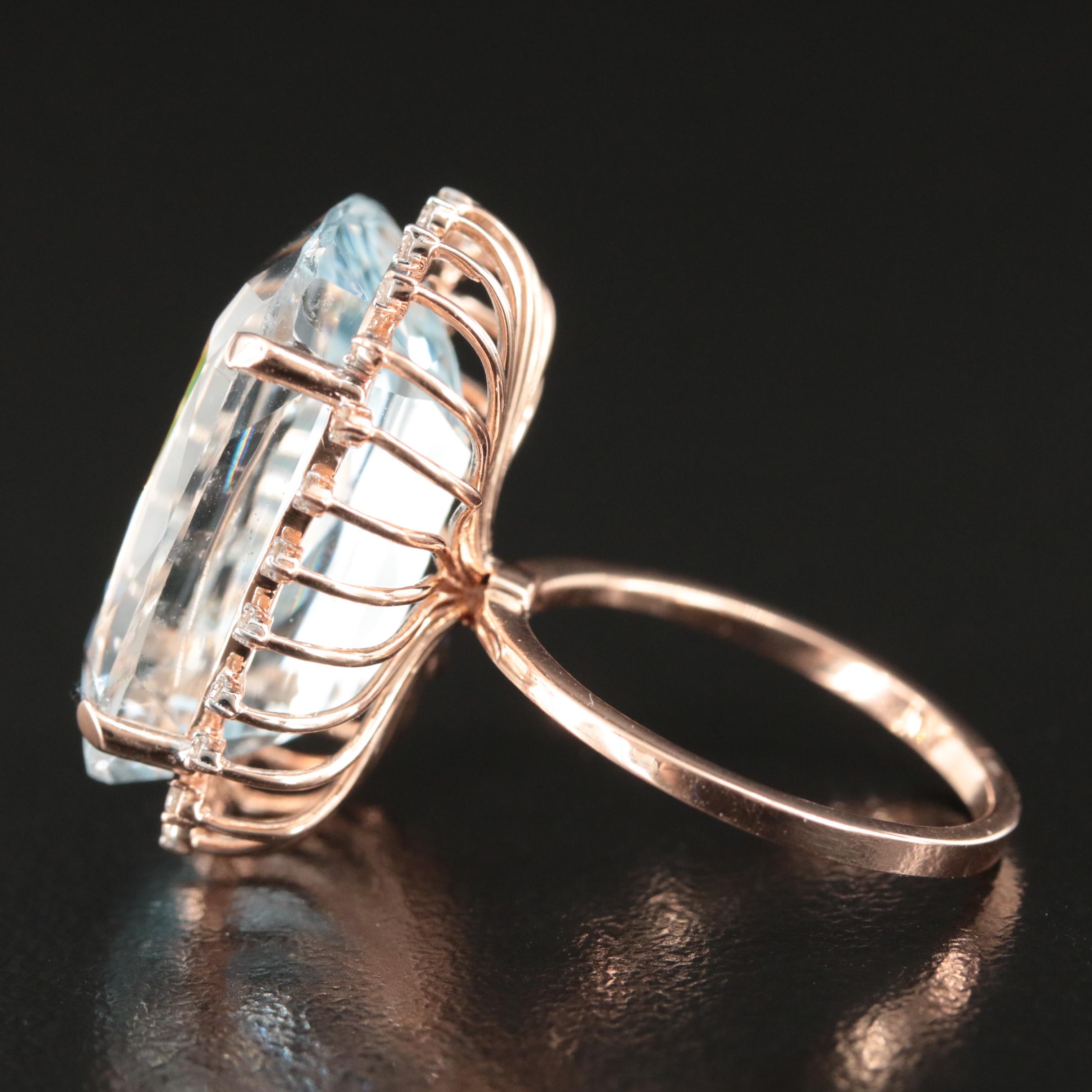 14K Rose Gold 19.25 CT Aquamarine and Diamond Ring