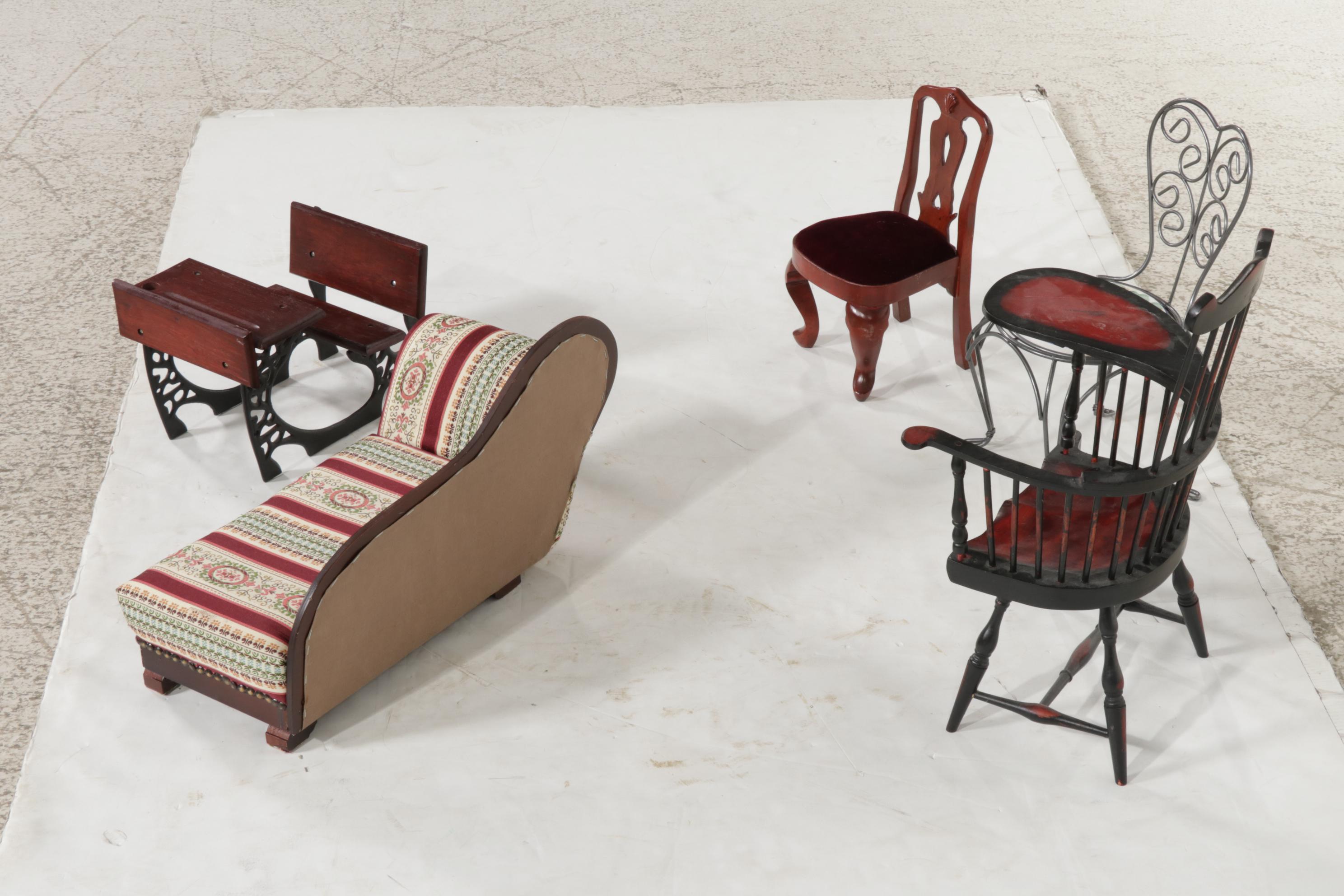 Small Scale Furniture Featuring Chaise Lounge Chair, Desk, and More