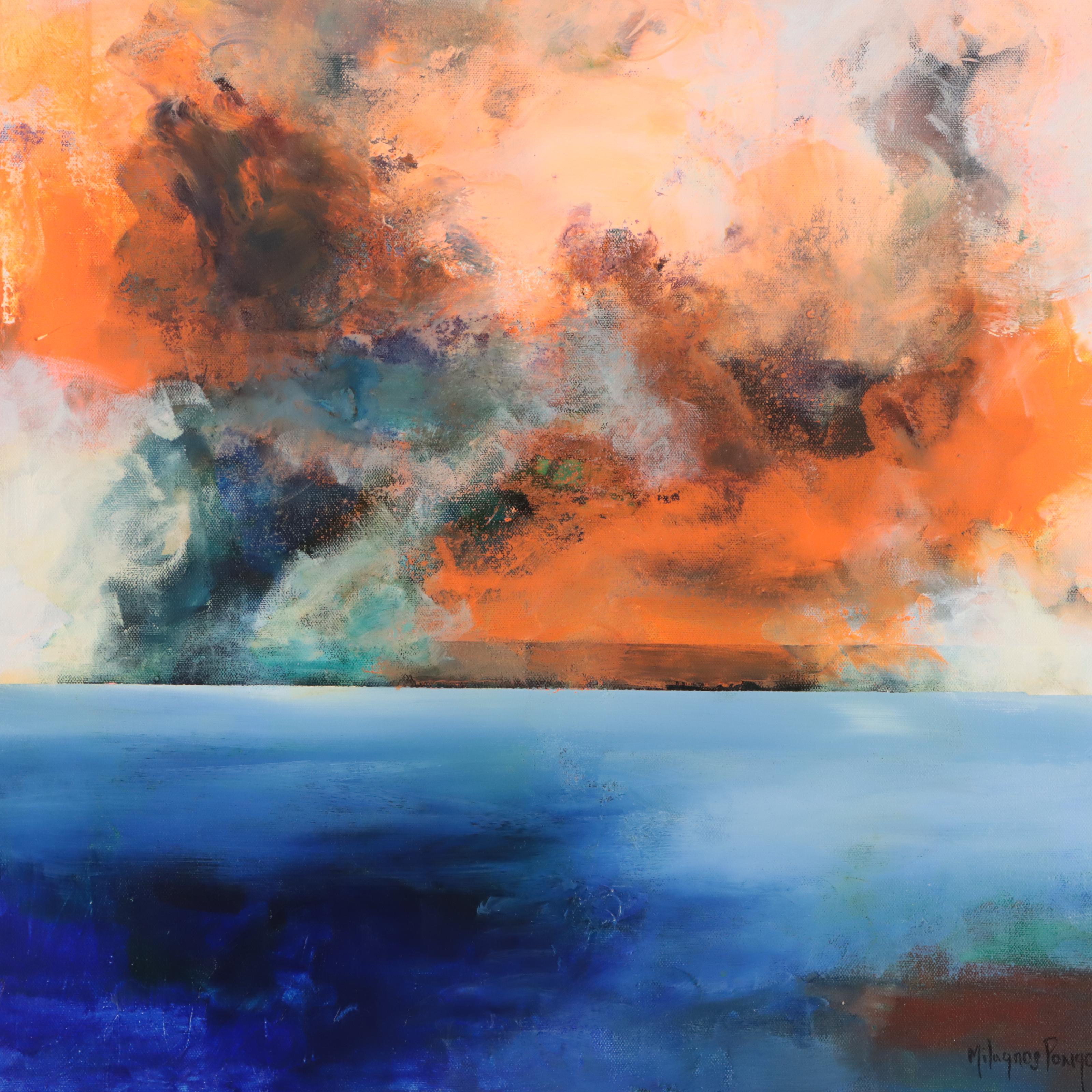Milagros Pongo Abstract Mixed Media Painting "Atardecer," 21st Century