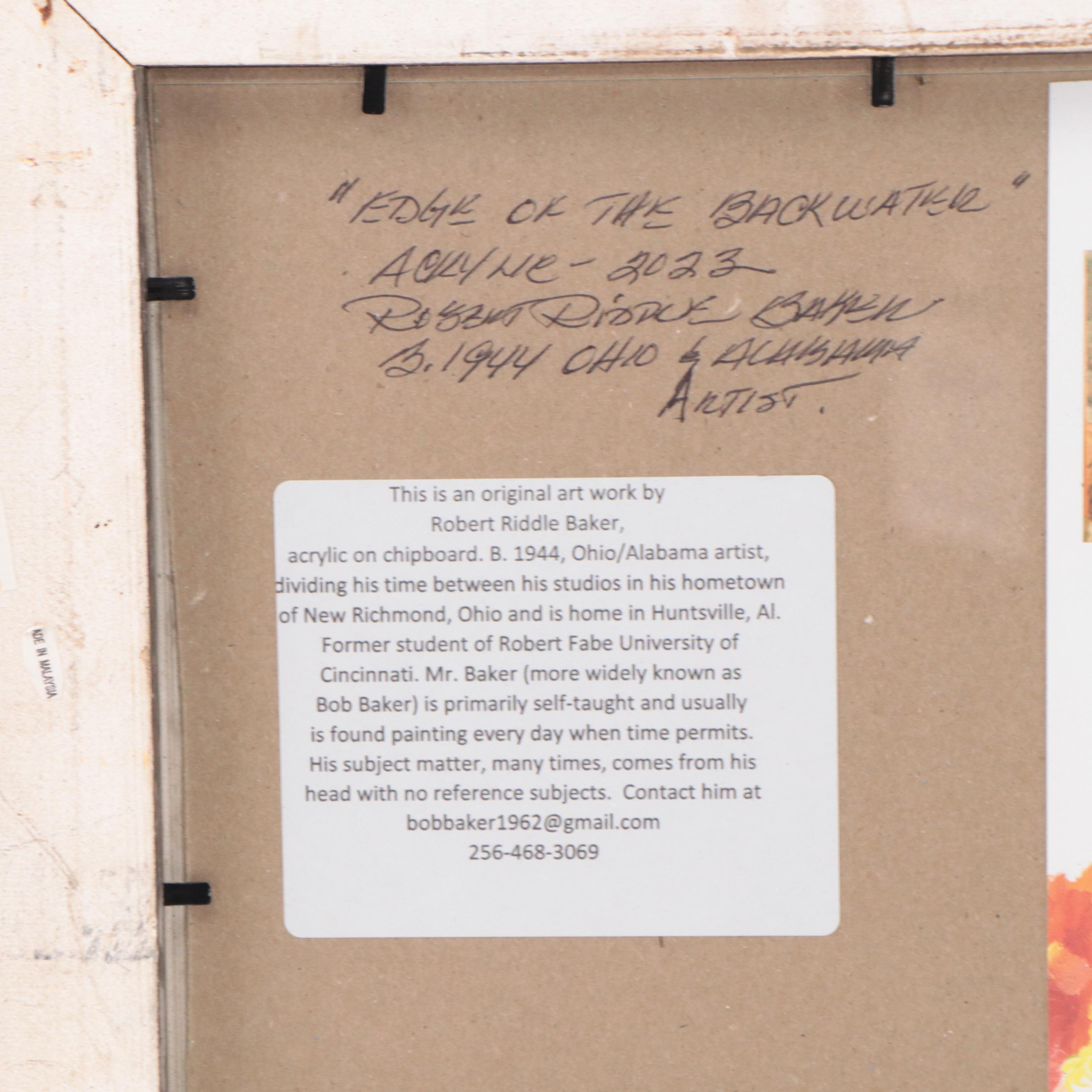 Robert Riddle-Baker Acrylic Painting of Landscape "Edge of the Backwater," 2023