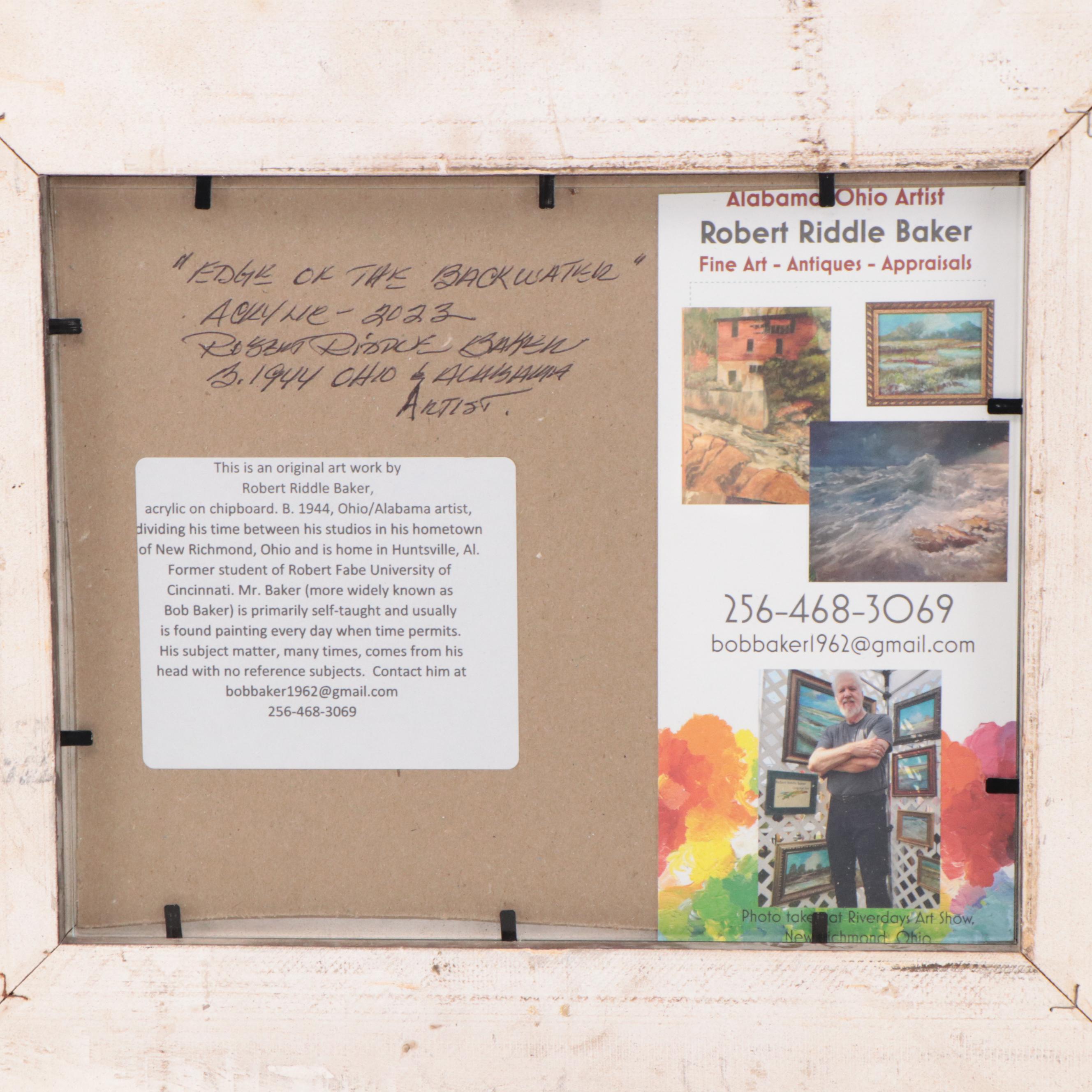 Robert Riddle-Baker Acrylic Painting of Landscape "Edge of the Backwater," 2023