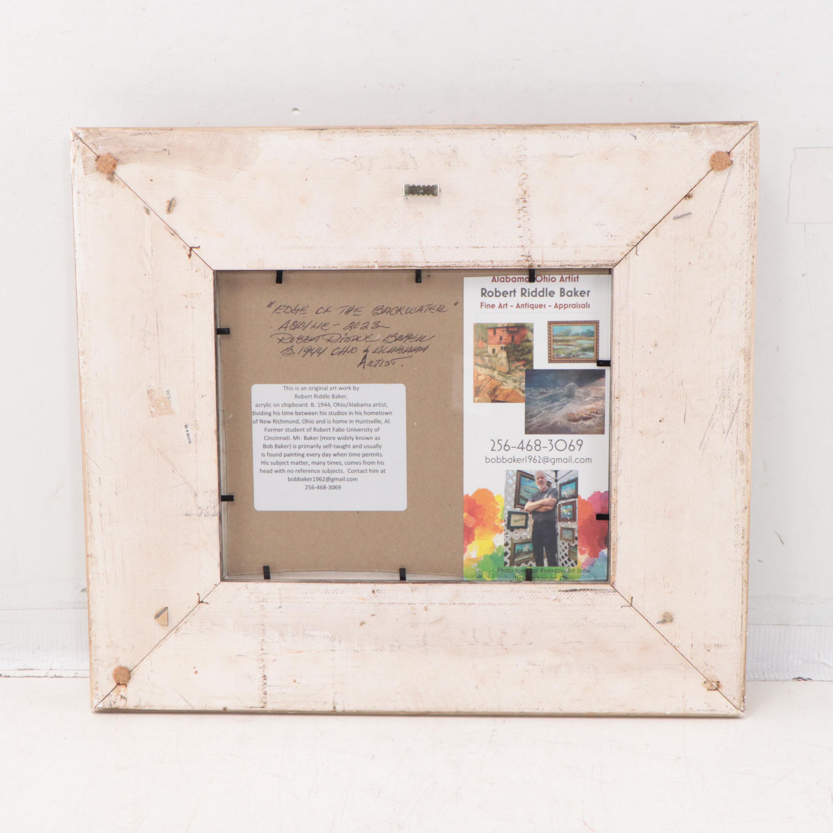 Robert Riddle-Baker Acrylic Painting of Landscape "Edge of the Backwater," 2023