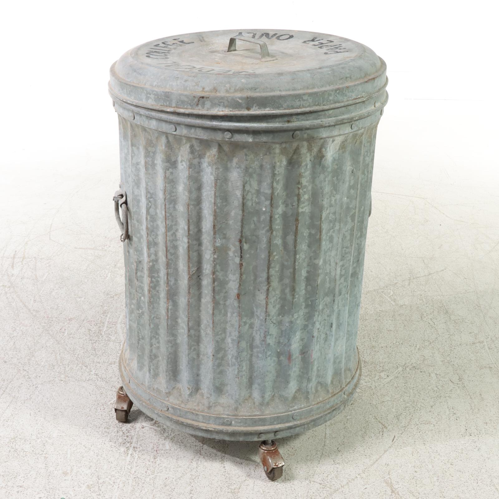 Witt Cornice Co. Galvanized Steel Rolling Garbage Can, 20th Century