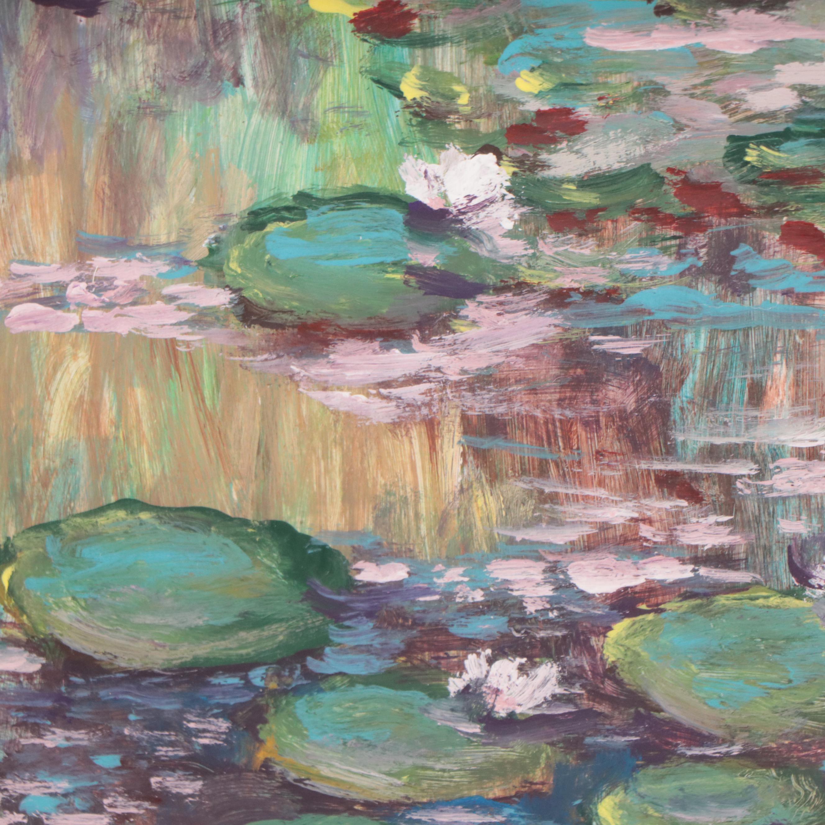 Robert Riddle-Baker Acrylic Painting of Water Lilies, 2023