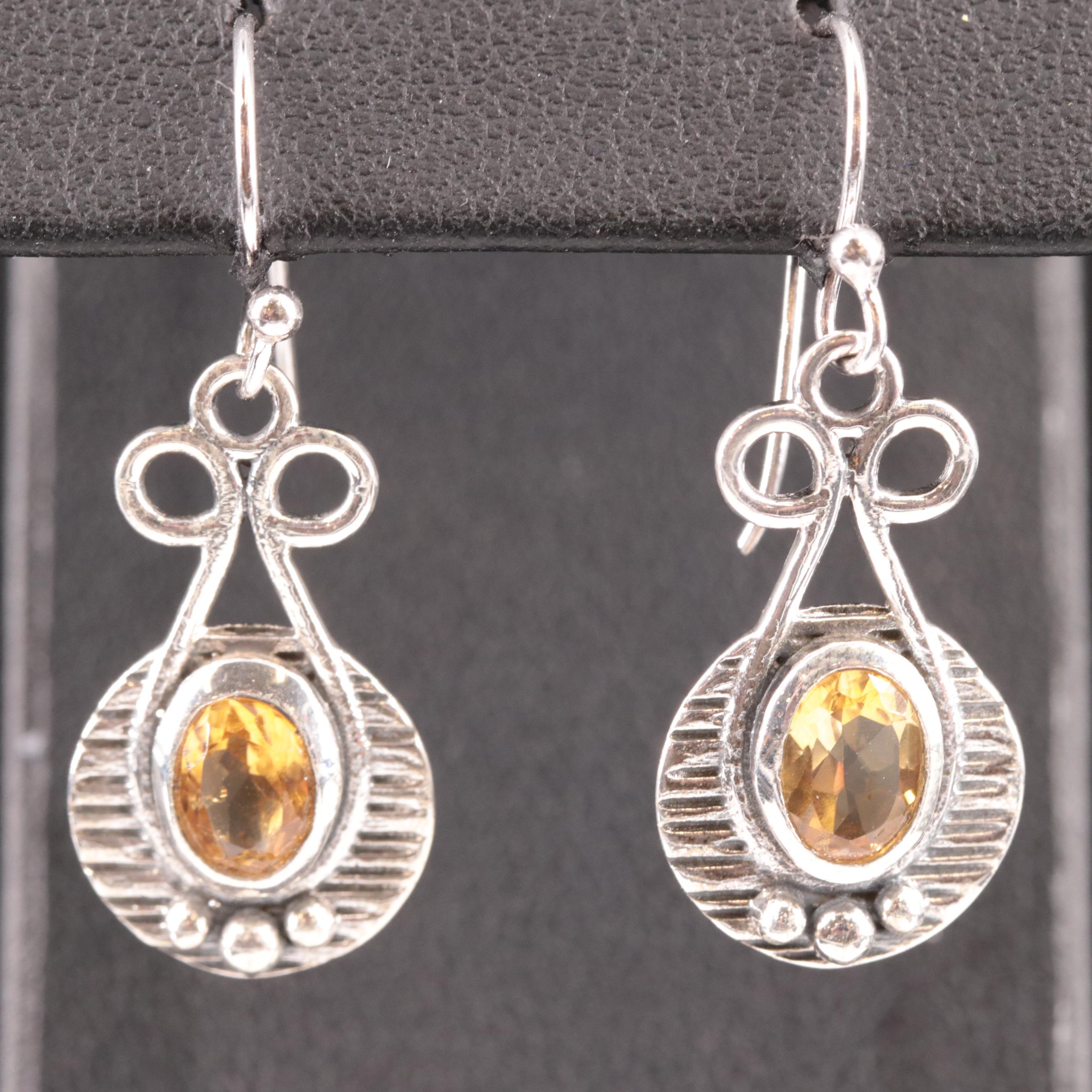 Sterling Citrine Drop Earrings