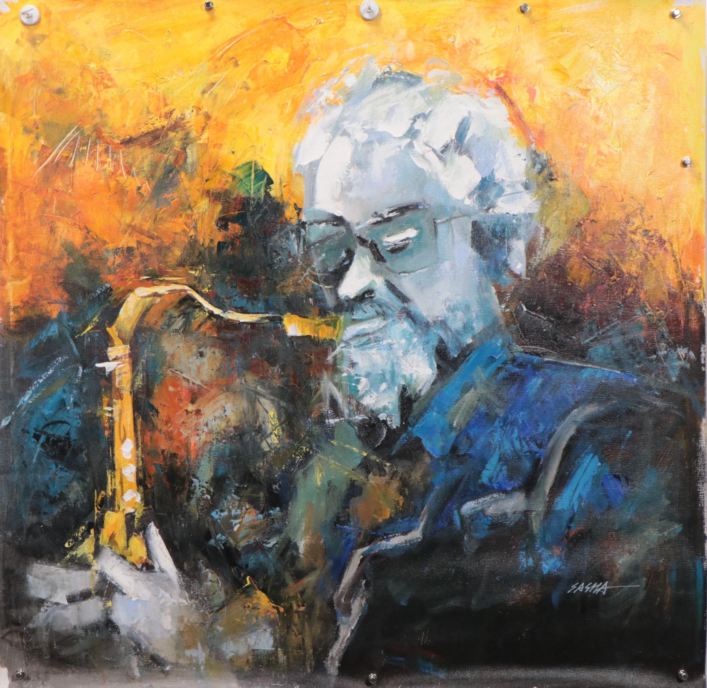 Sasha Expressionist Style Portrait Oil Painting of Sax Player