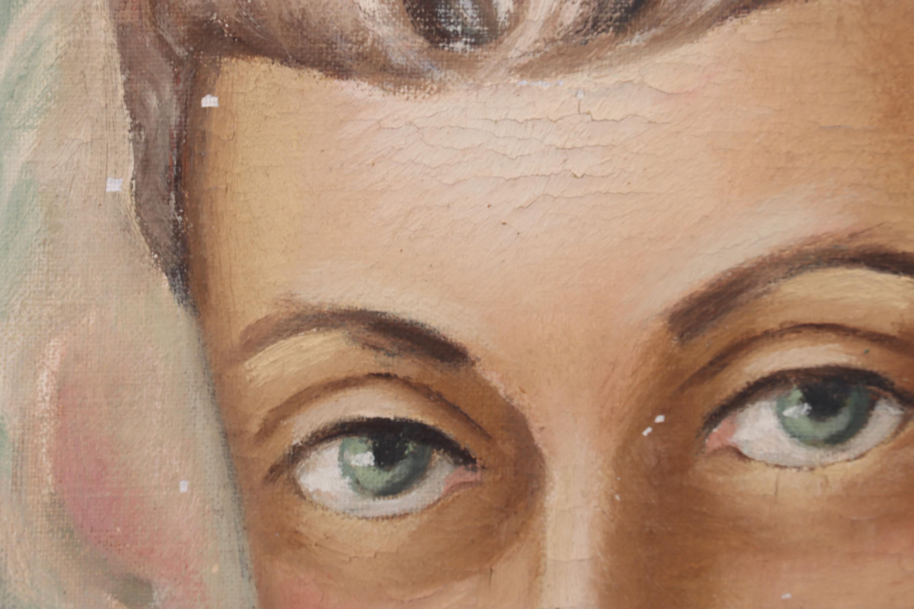 Adelaide Briggs Portrait Oil Painting of Woman in Green, Mid-20th Century