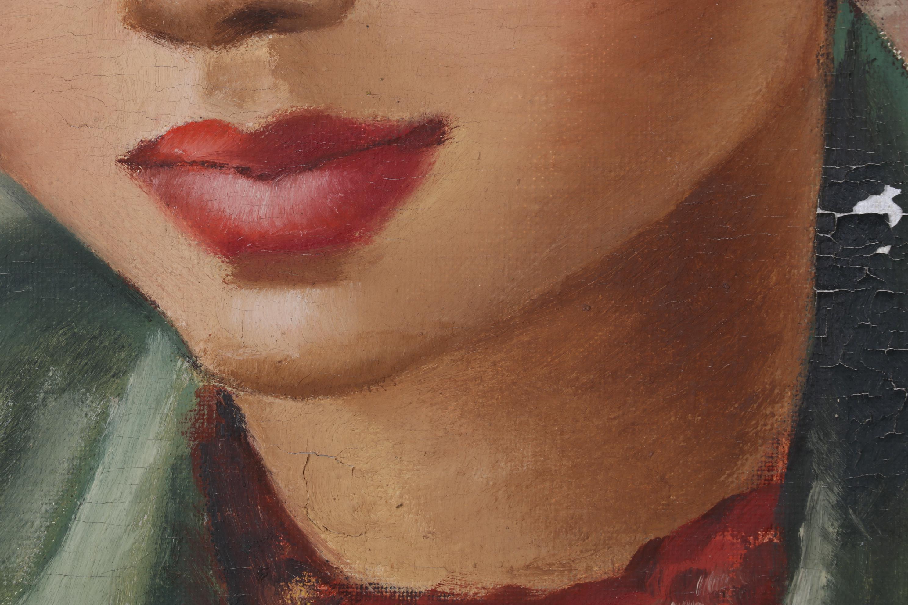 Adelaide Briggs Portrait Oil Painting of Woman in Green, Mid-20th Century