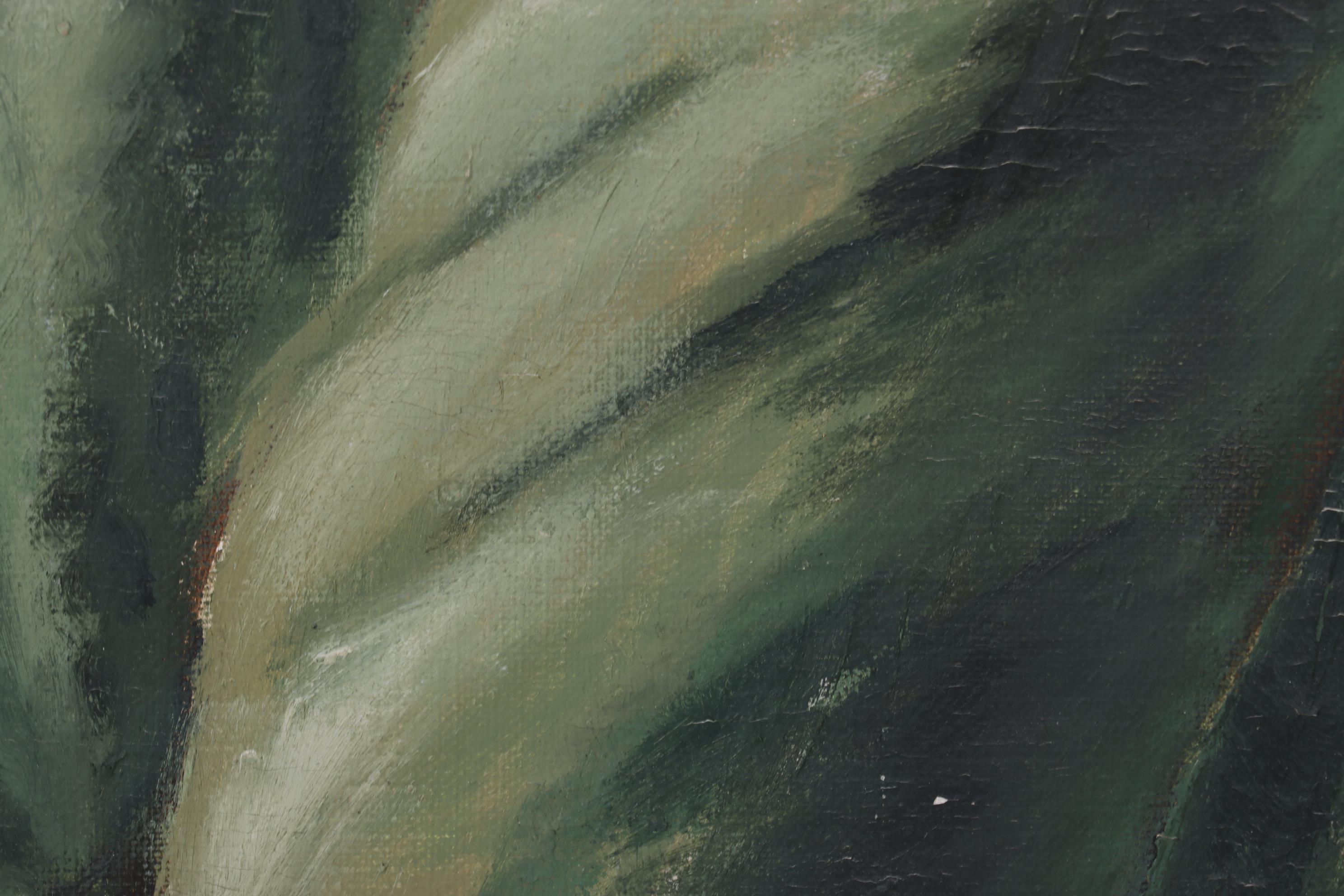 Adelaide Briggs Portrait Oil Painting of Woman in Green, Mid-20th Century