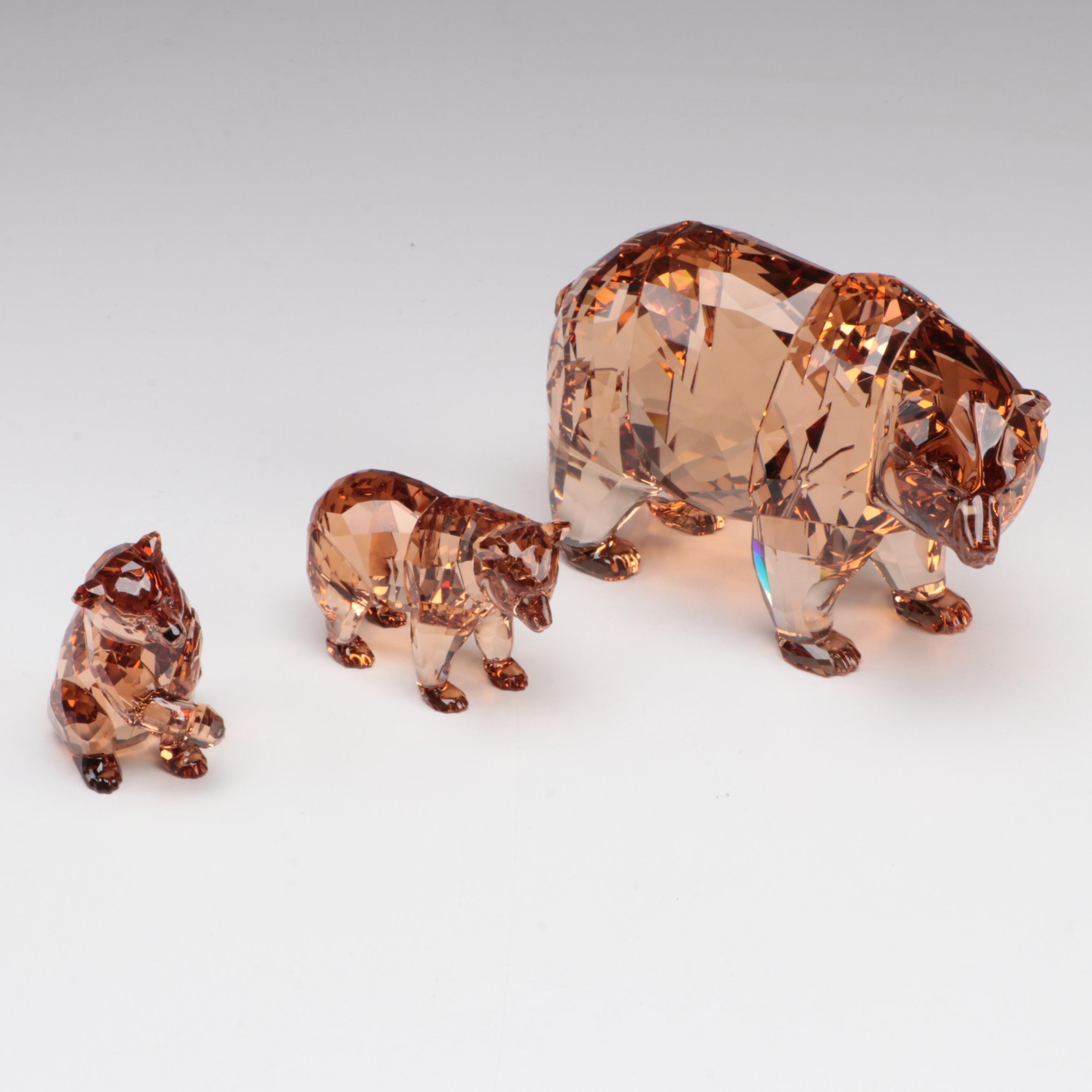 Swarovski "Bear Arcadia" and "Bear Cubs" Amber Crystal Figurines, 2017