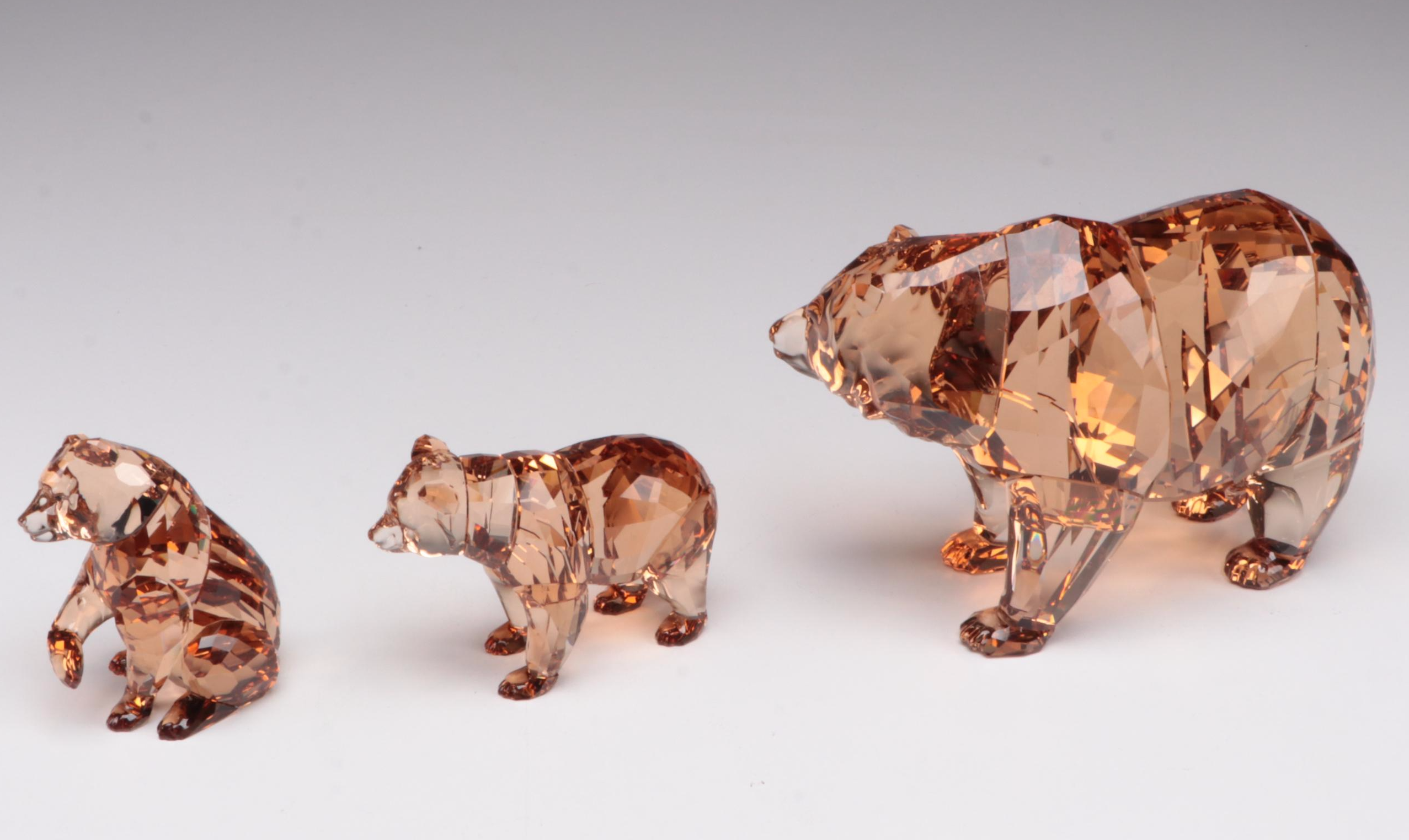 Swarovski "Bear Arcadia" and "Bear Cubs" Amber Crystal Figurines, 2017
