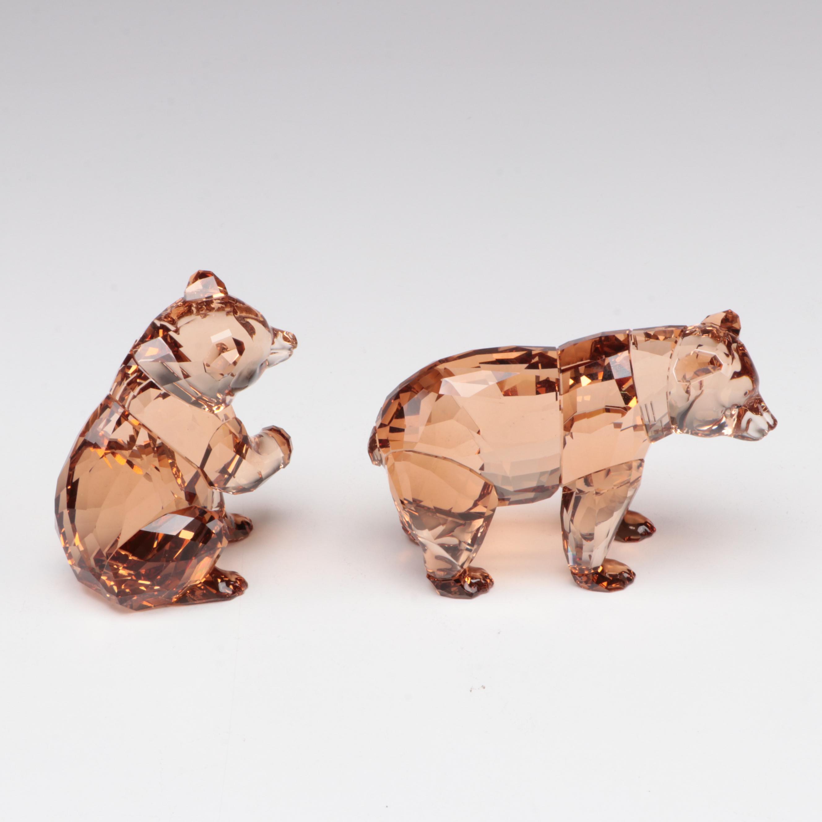 Swarovski "Bear Arcadia" and "Bear Cubs" Amber Crystal Figurines, 2017