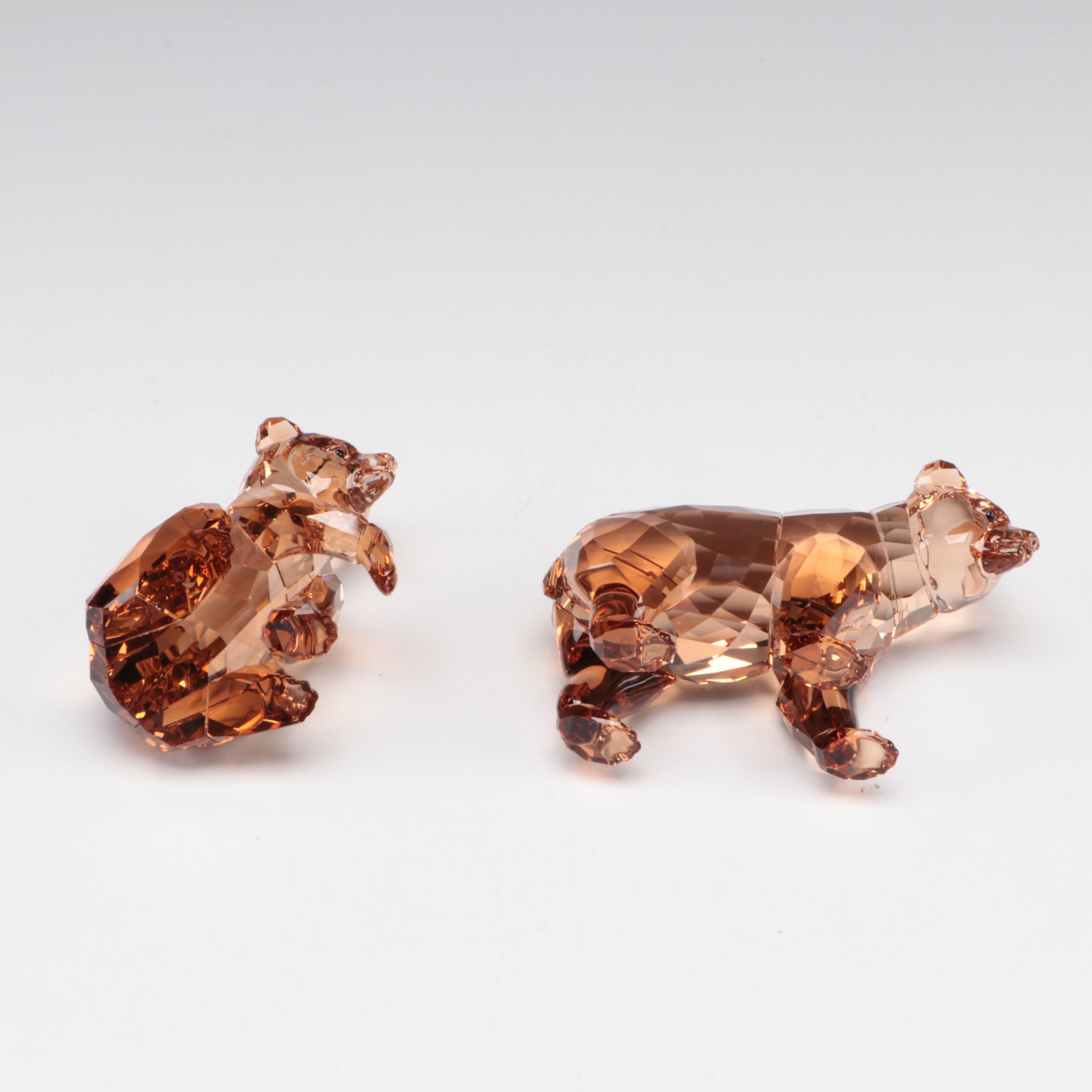 Swarovski "Bear Arcadia" and "Bear Cubs" Amber Crystal Figurines, 2017