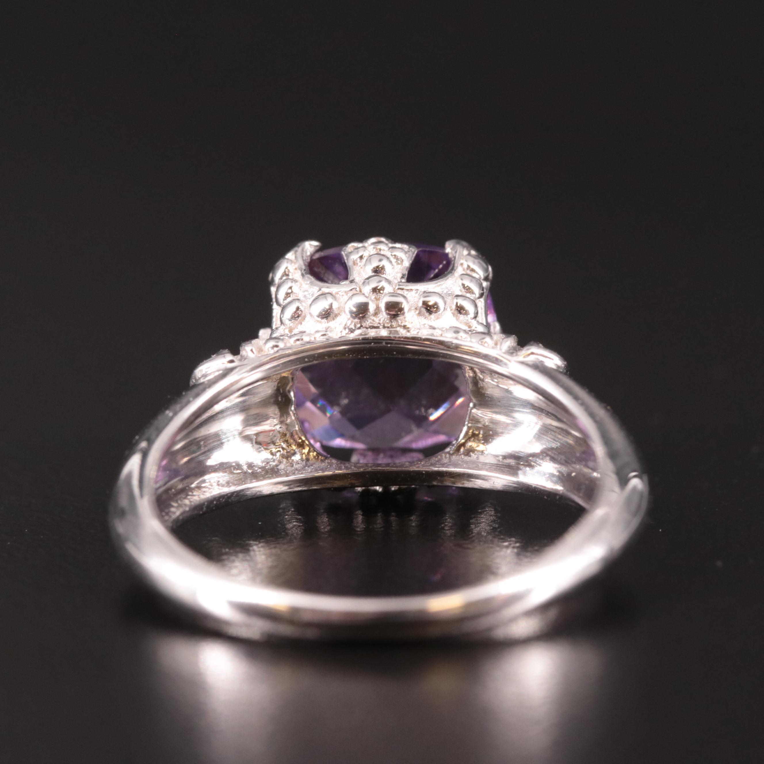 Sterling Amethyst Solitaire Ring with Textured Accents