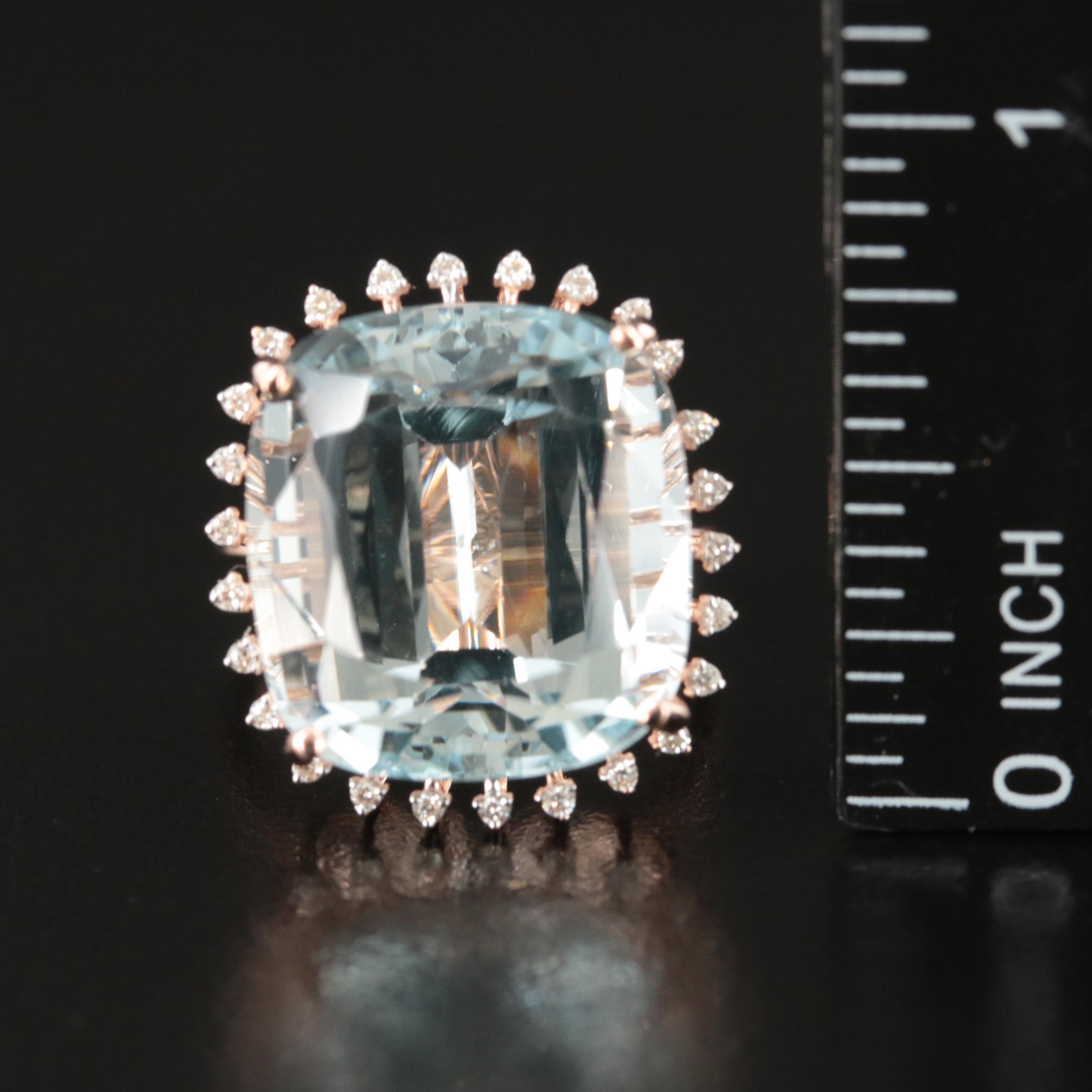 14K Rose Gold 20.26 CT Aquamarine and Diamond Ring