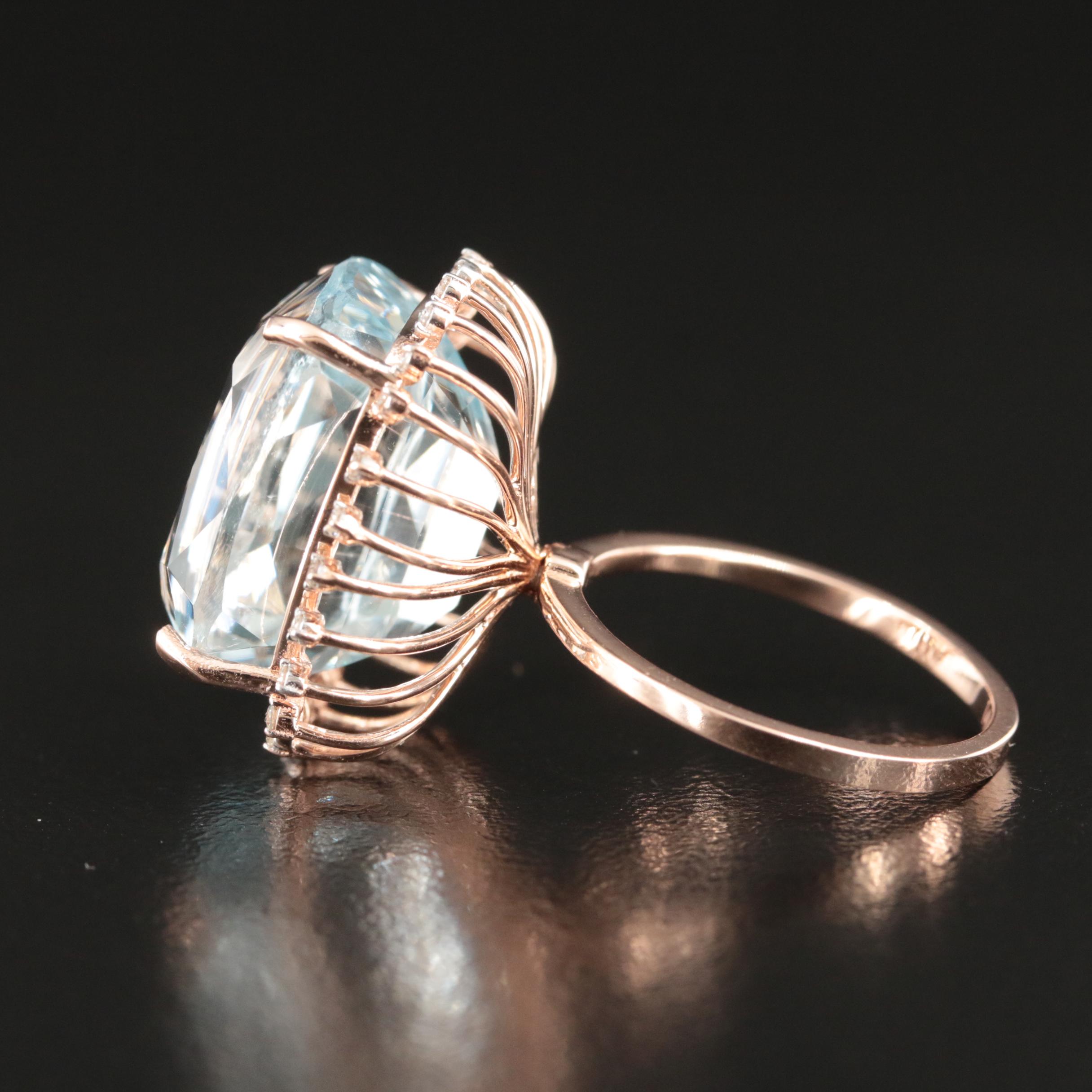 14K Rose Gold 20.26 CT Aquamarine and Diamond Ring