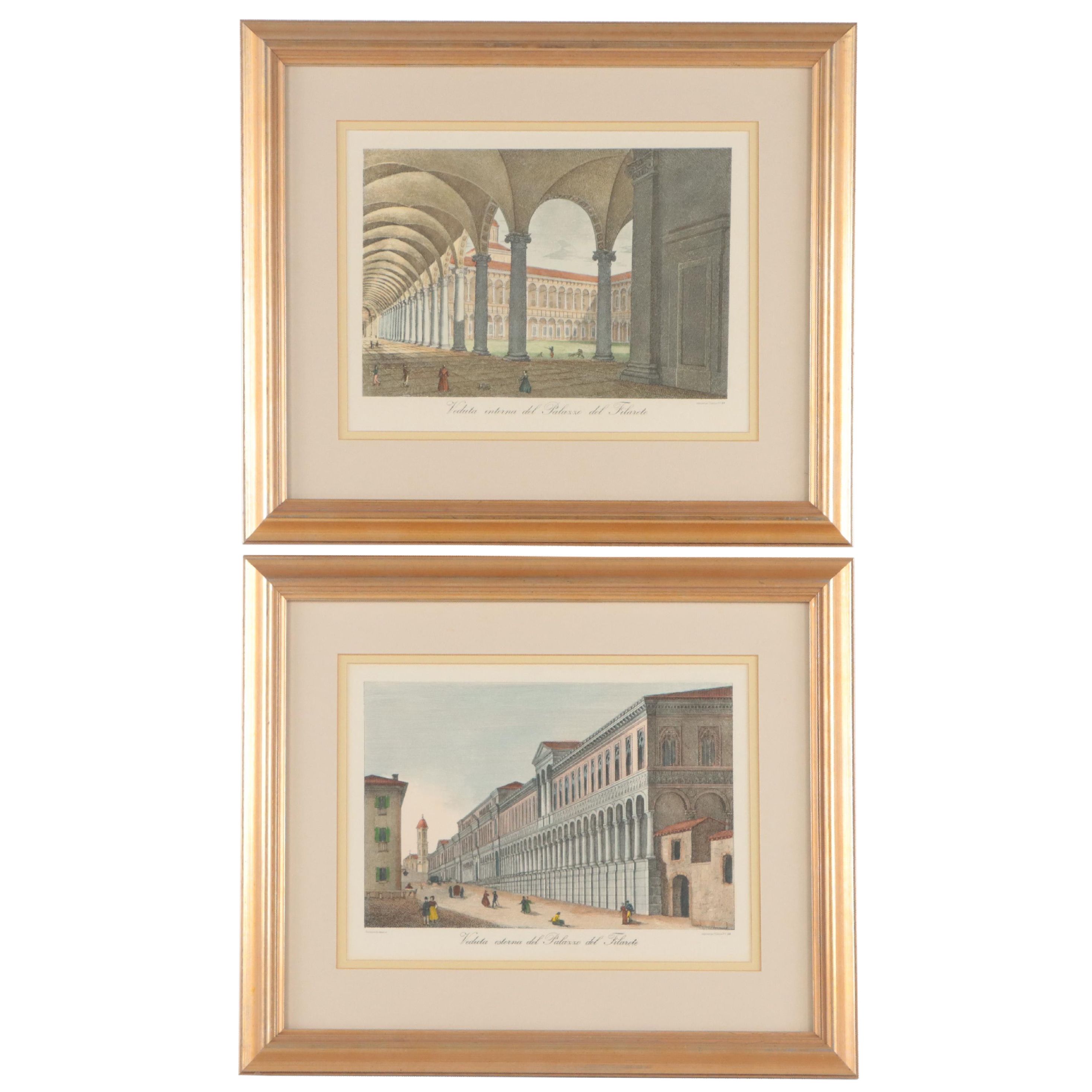 Hand-Colored Lithographs of Italian Street Scenes