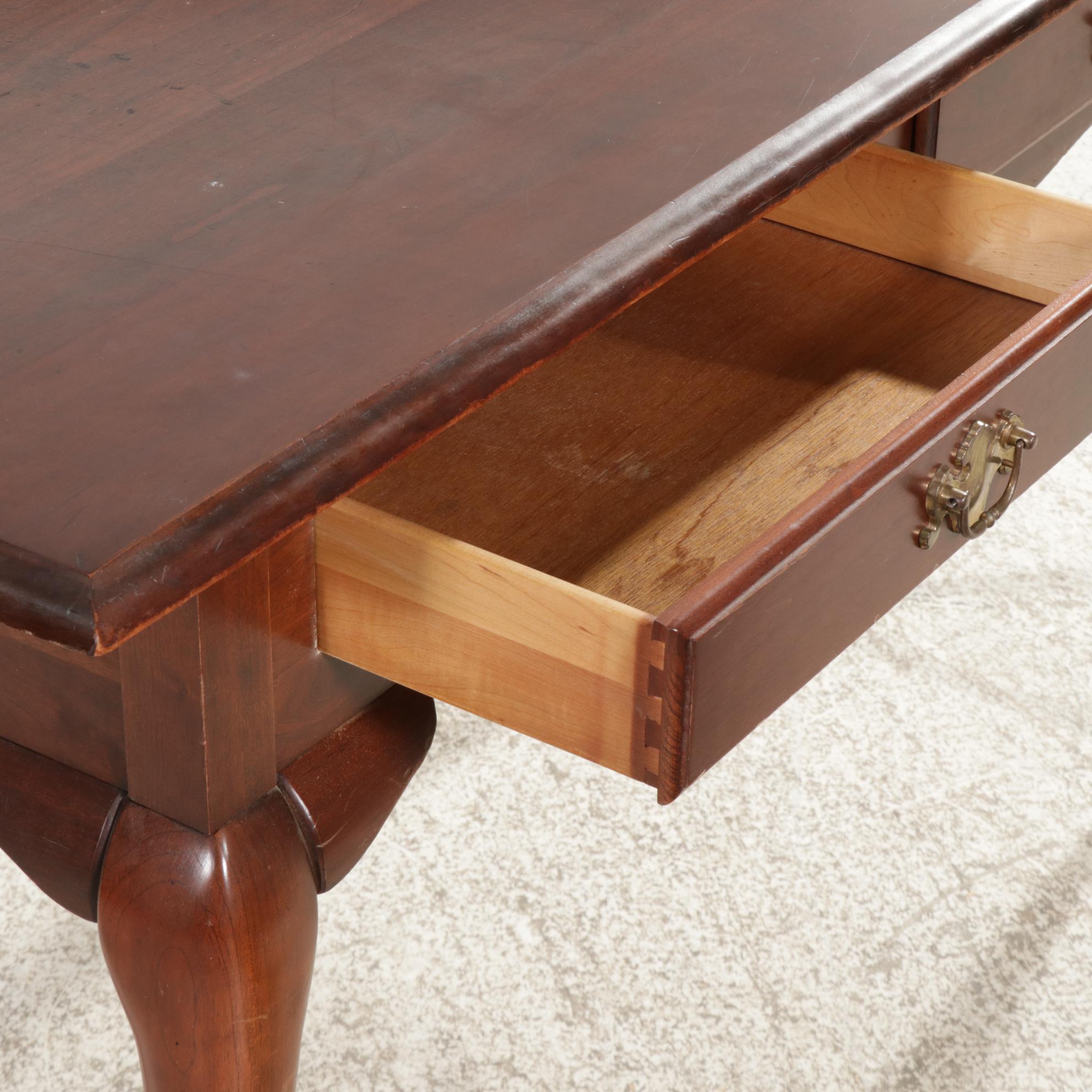Queen Anne Style Cherry Writing Desk with Swivel Wing Chair, Late 20th Century