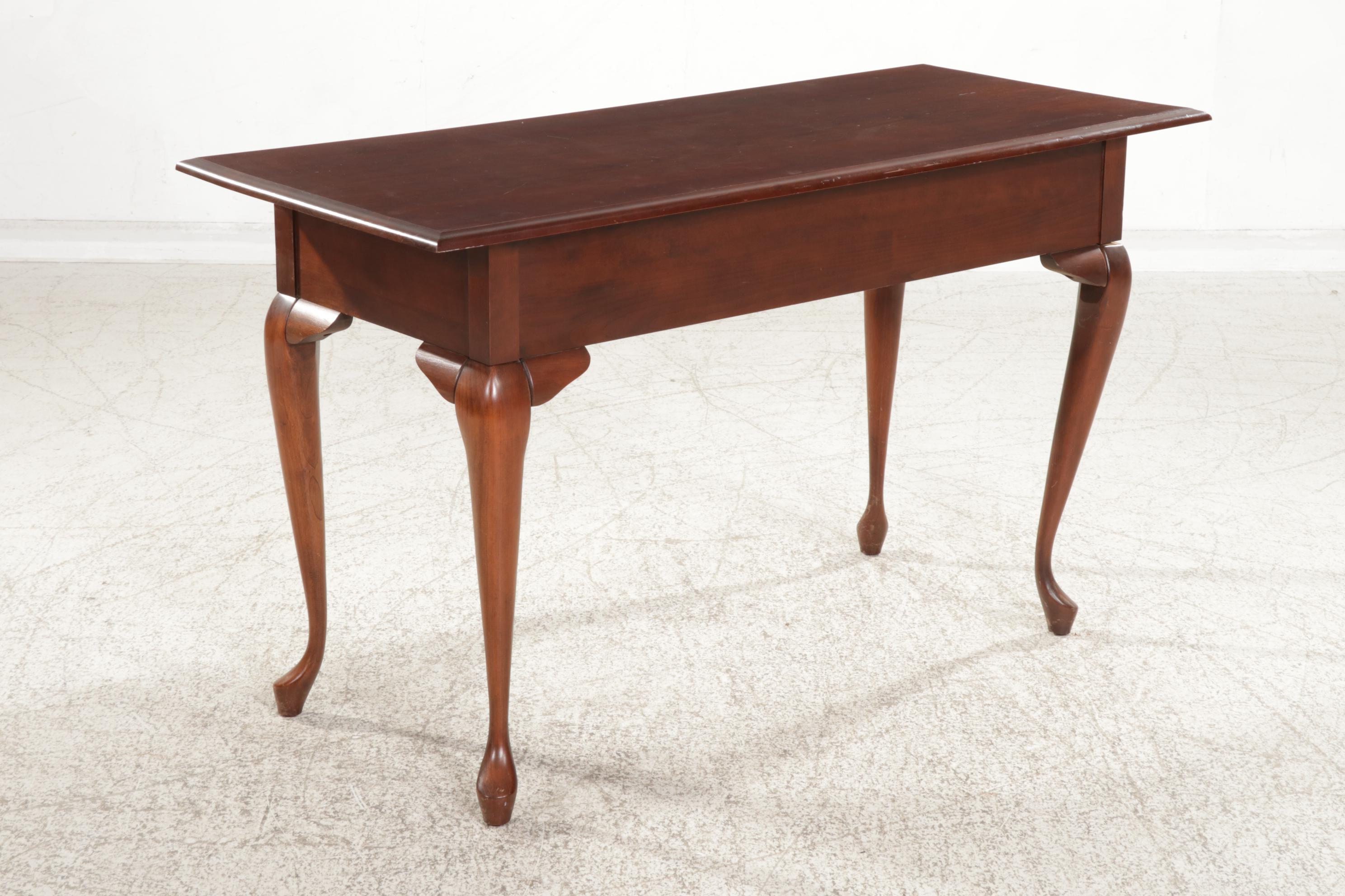 Queen Anne Style Cherry Writing Desk with Swivel Wing Chair, Late 20th Century
