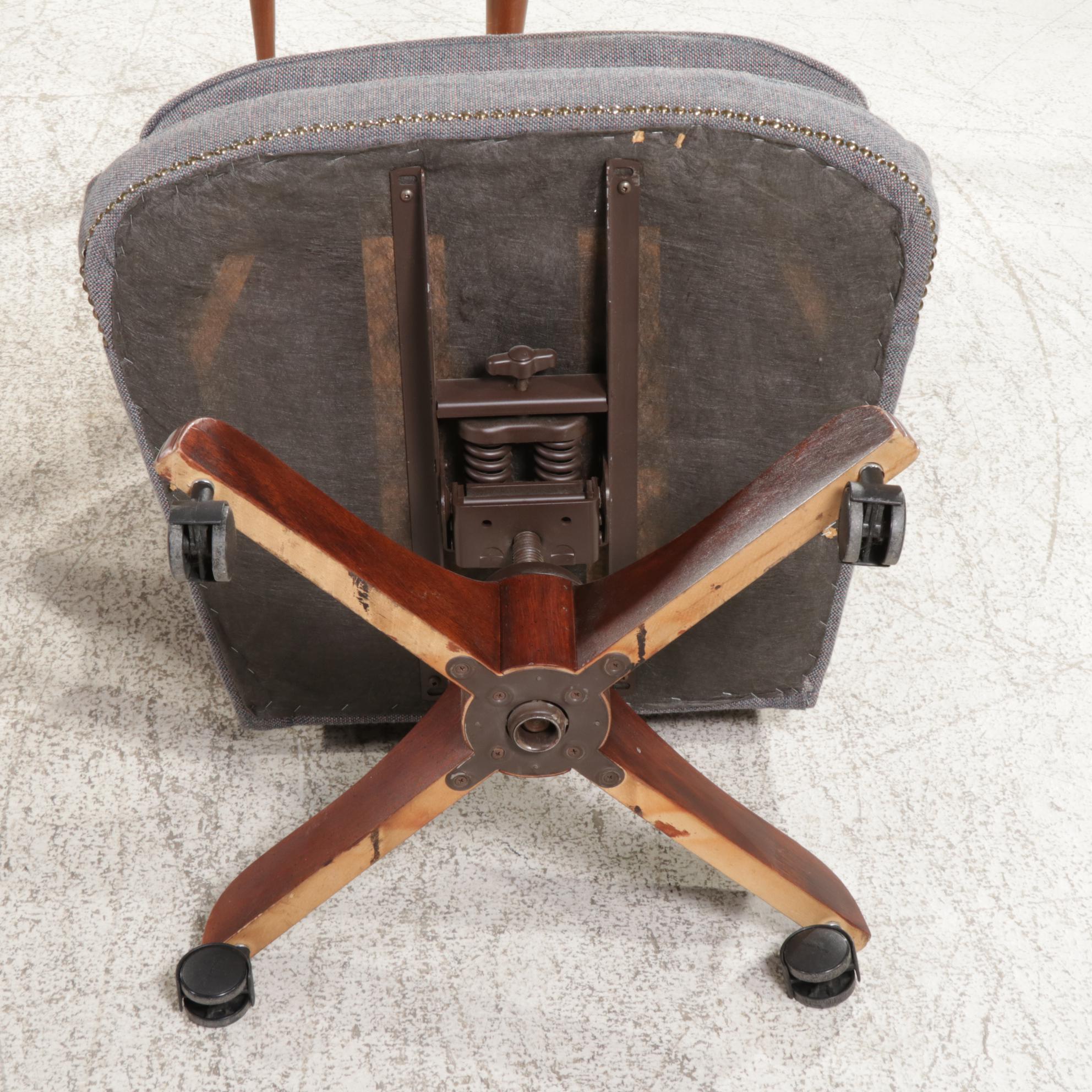 Queen Anne Style Cherry Writing Desk with Swivel Wing Chair, Late 20th Century