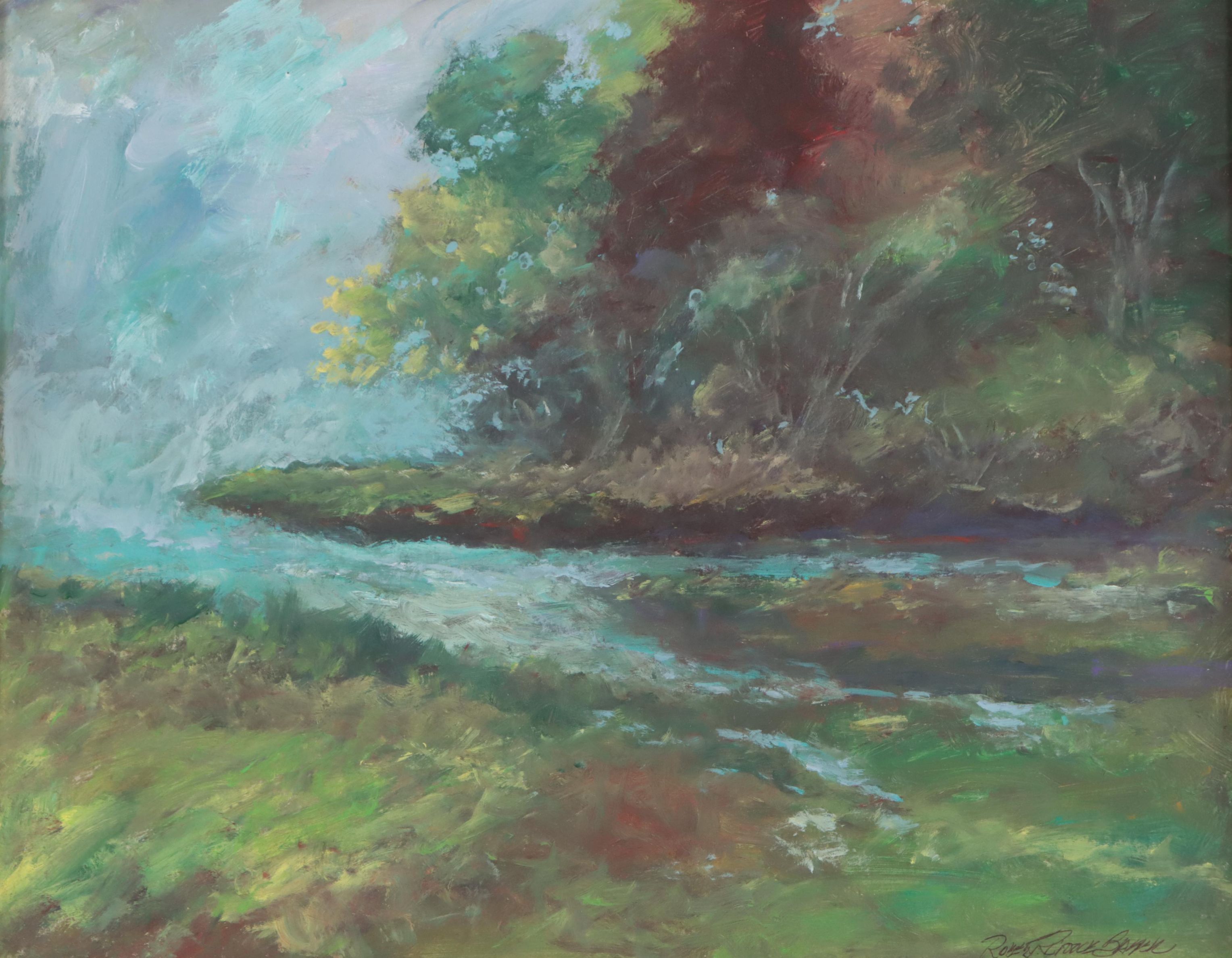 Robert Riddle Baker Landscape Acrylic Painting "River Inlet, Spring," 2023