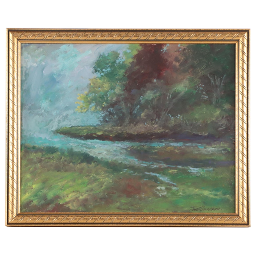 Robert Riddle Baker Landscape Acrylic Painting "River Inlet, Spring," 2023