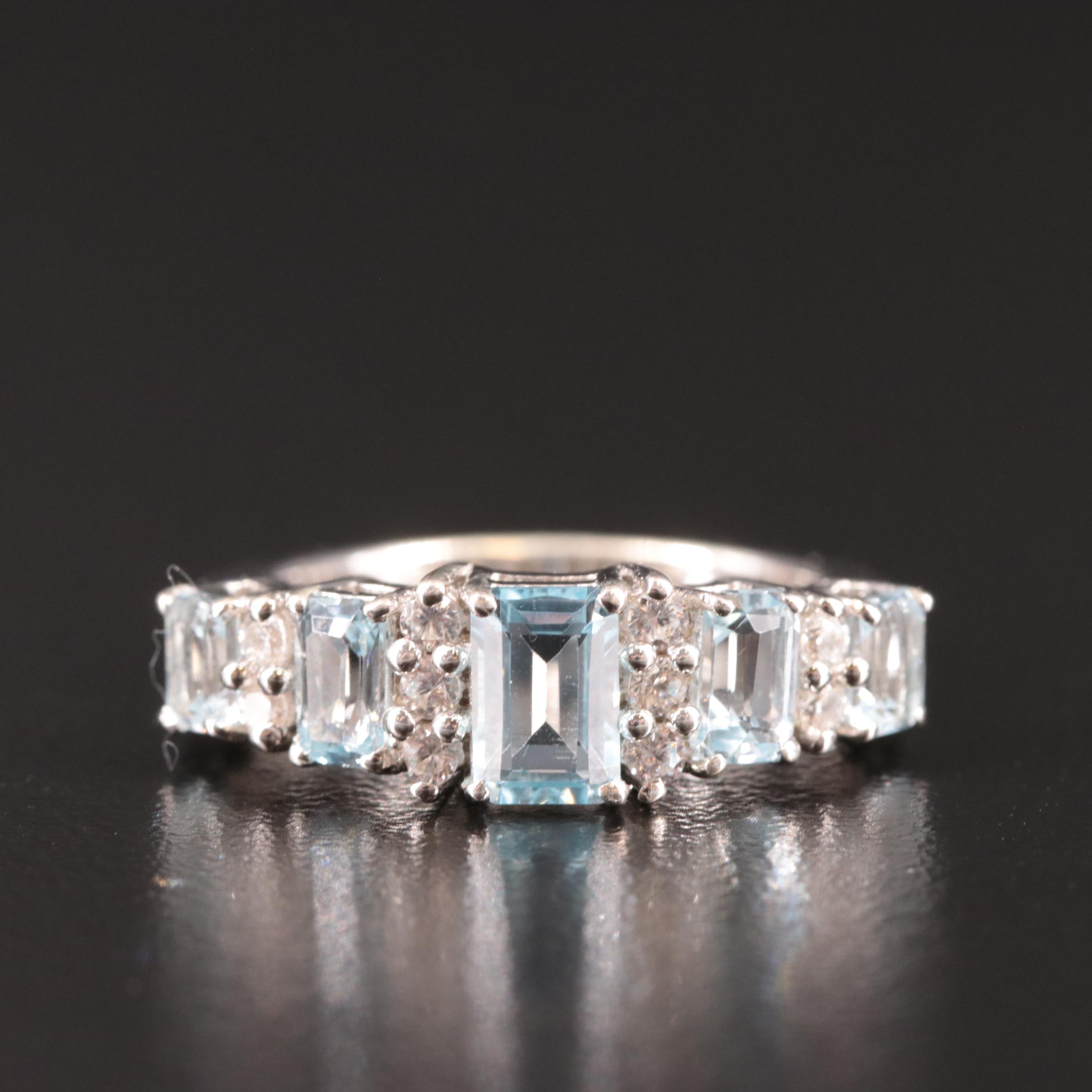 Sterling Blue Topaz and White Topaz Tapered Ring