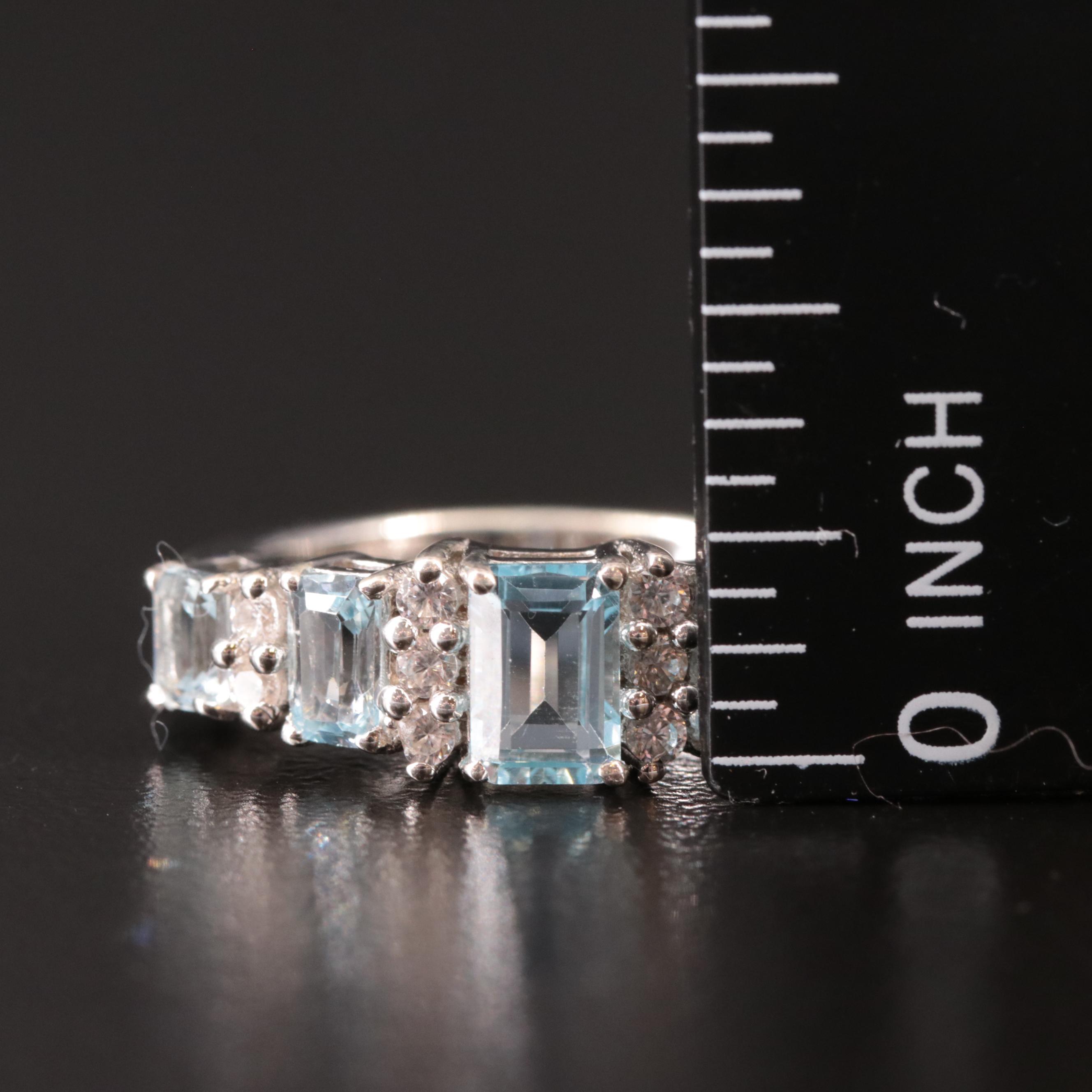 Sterling Blue Topaz and White Topaz Tapered Ring