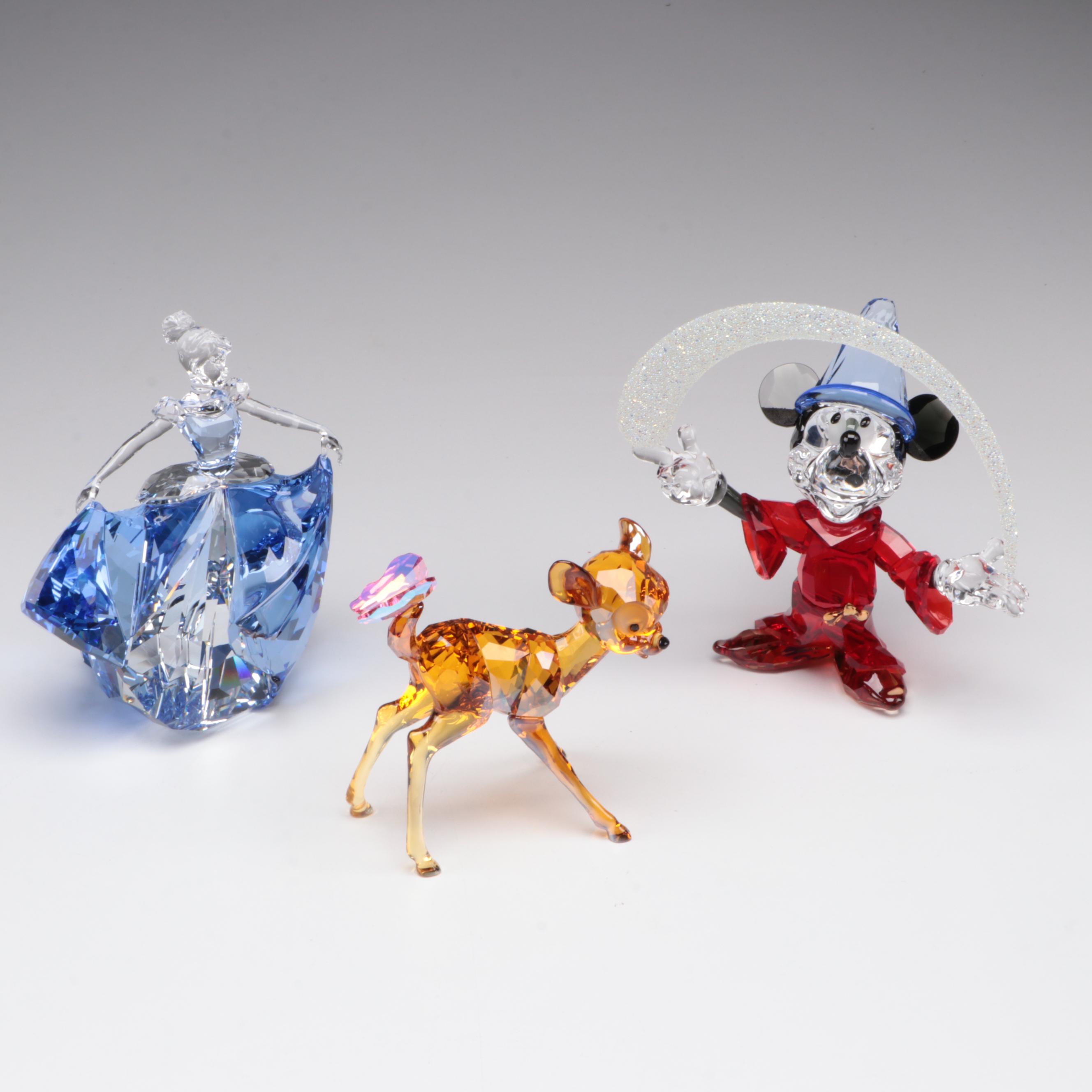 Swarovski Disney "Cinderella", "Sorcerer Mickey" and "Bambi" Crystal Figurines