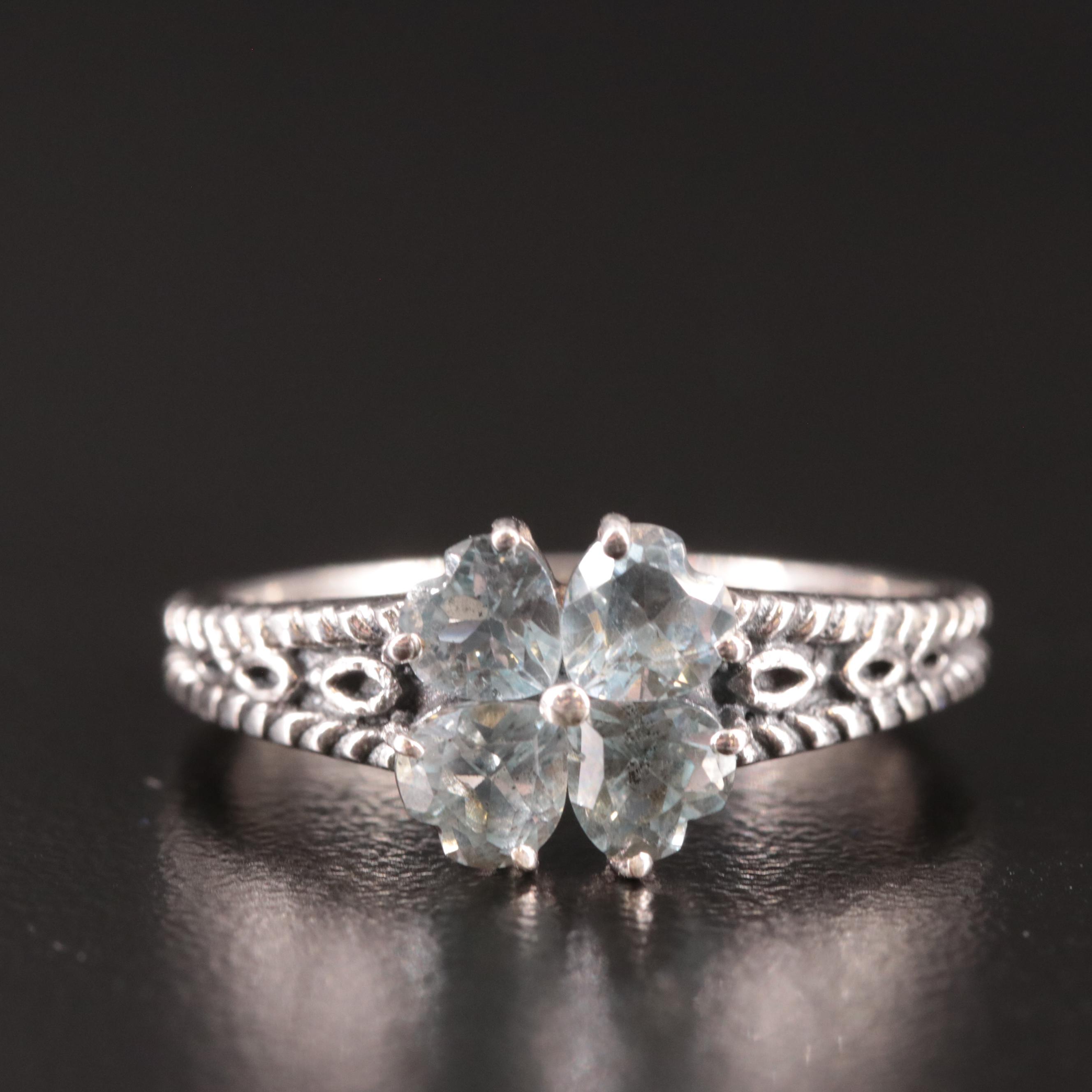 Sterling Blue Topaz Tapered Floral Ring