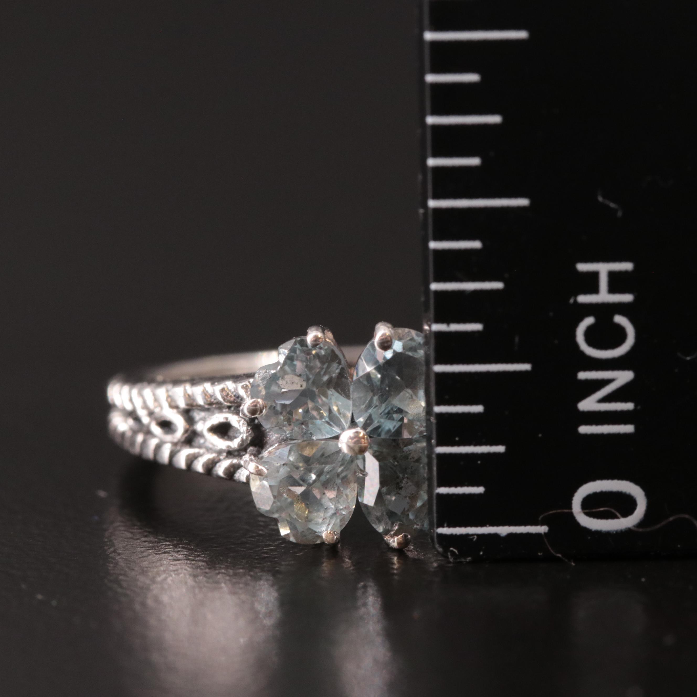 Sterling Blue Topaz Tapered Floral Ring