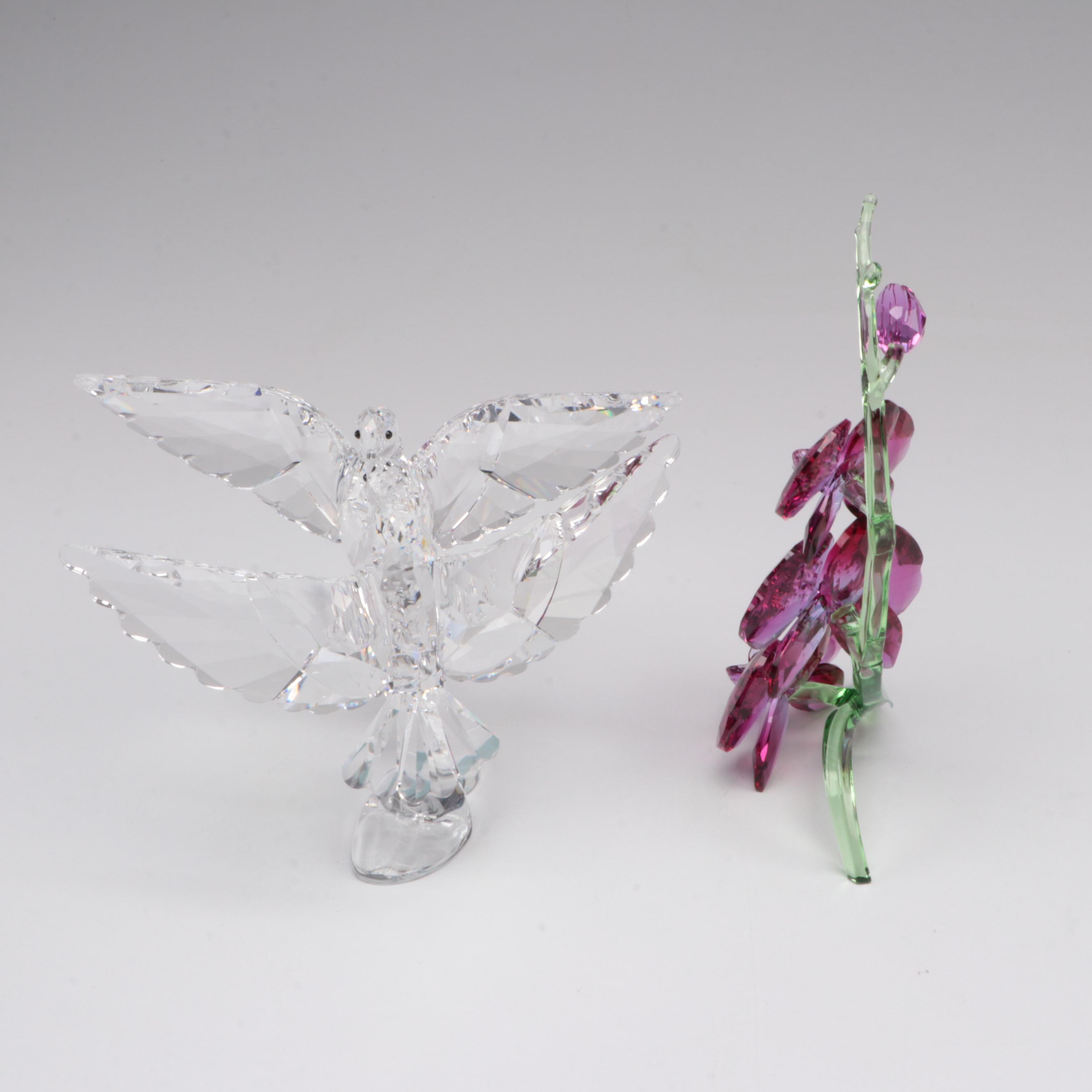 Swarovski "Turtledoves" and "Orchids" Crystal Figurines