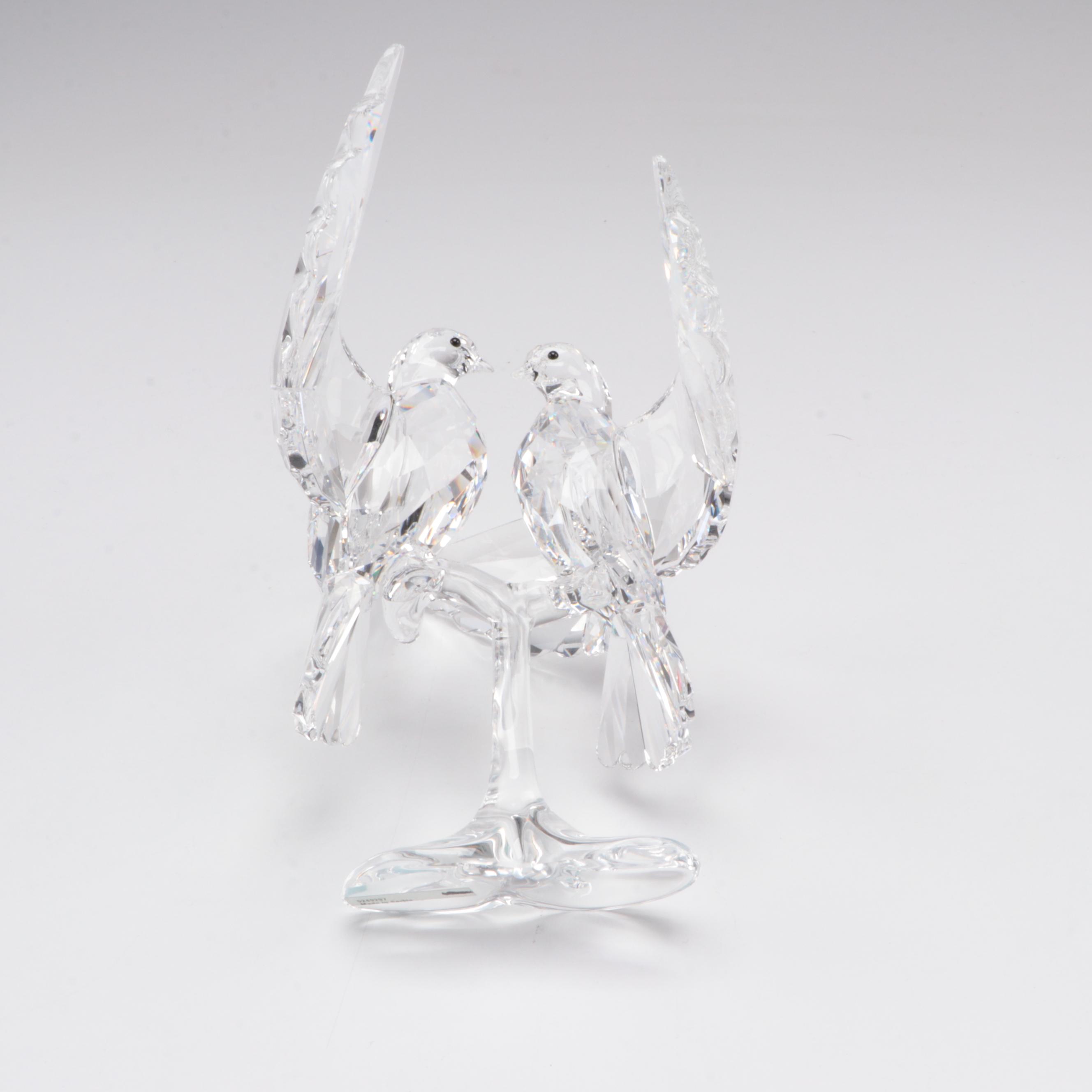 Swarovski "Turtledoves" and "Orchids" Crystal Figurines